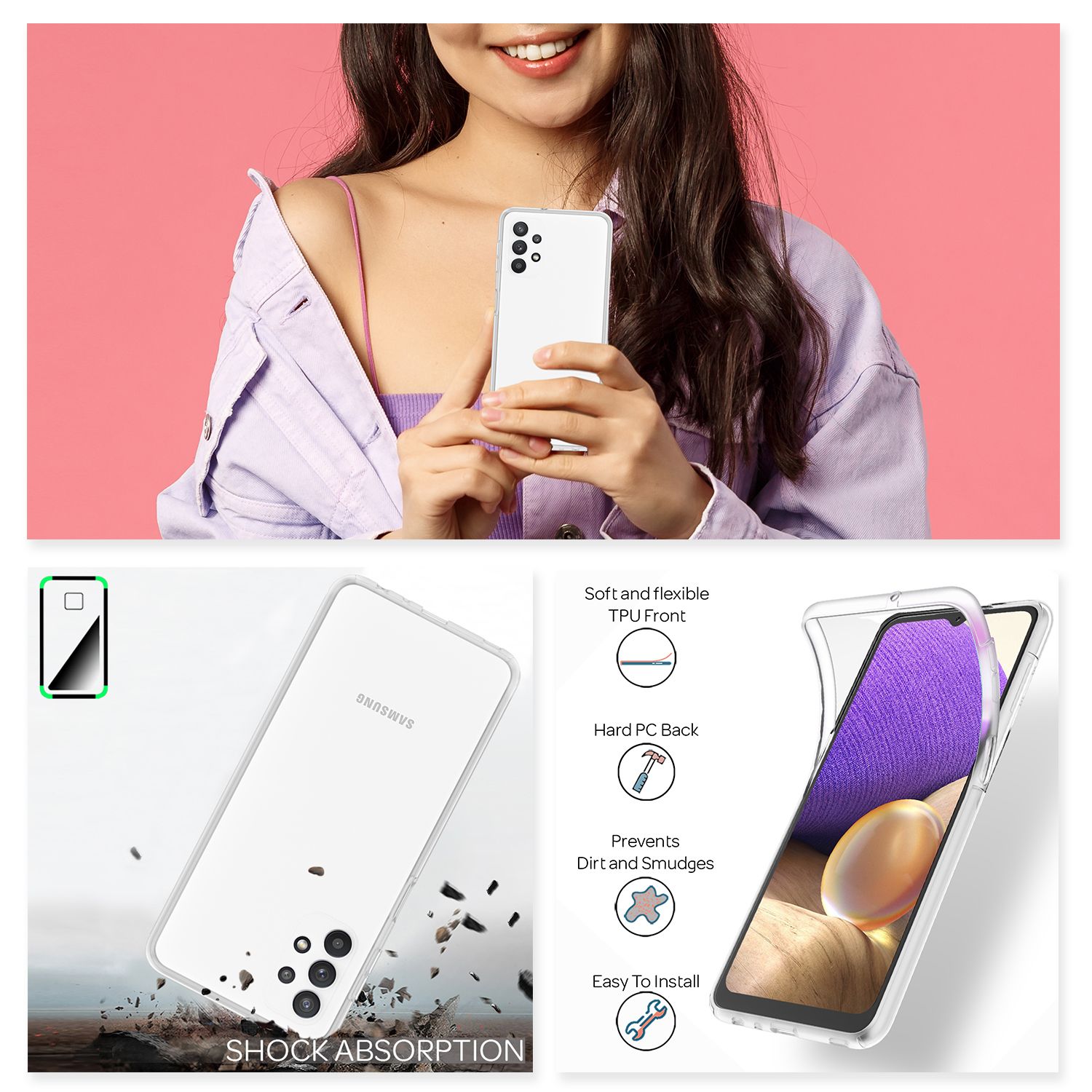 NALIA 360 Grad Handy Hülle für Samsung Galaxy A32 5G, Transparente Schutz Cover Default Title NALIA Transparente Hülle