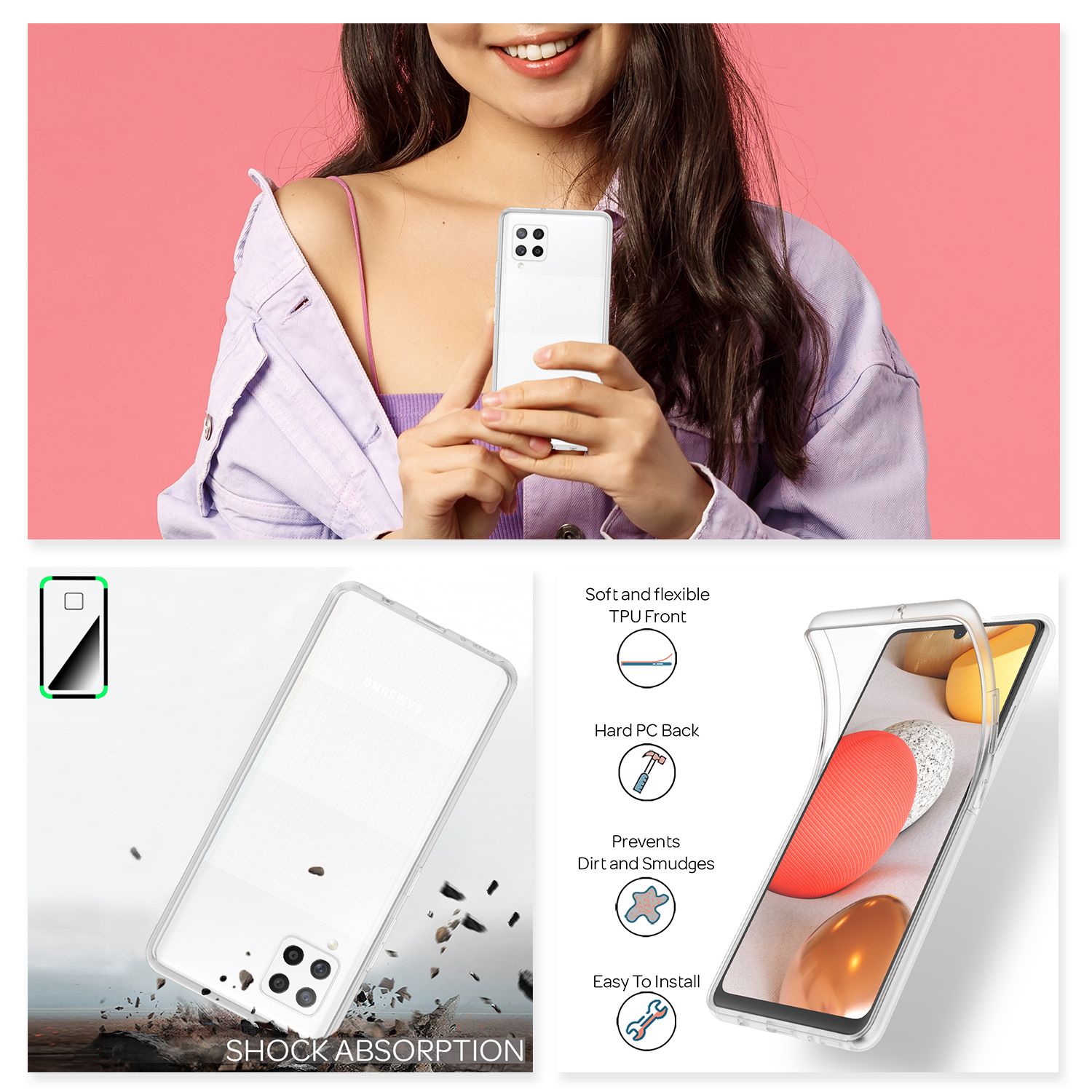 NALIA 360 Grad Handy Hülle für Samsung Galaxy A42 5G, Transparent Case Cover Default Title NALIA Transparente Hülle