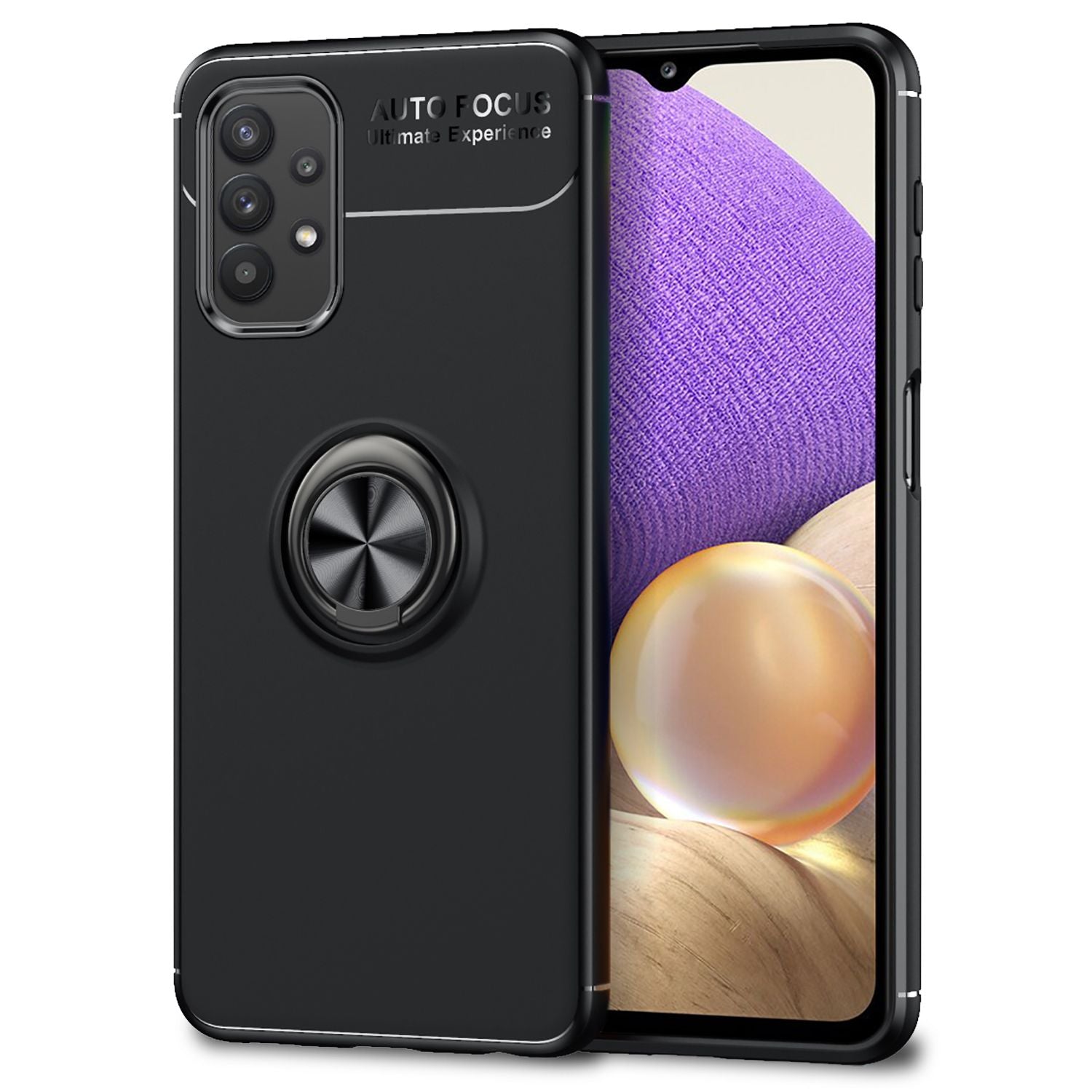 NALIA Ring Handy Hülle für Samsung Galaxy A32 5G, Silikon Cover 360 Grad Halter Schwarz NALIA Protective Hülle