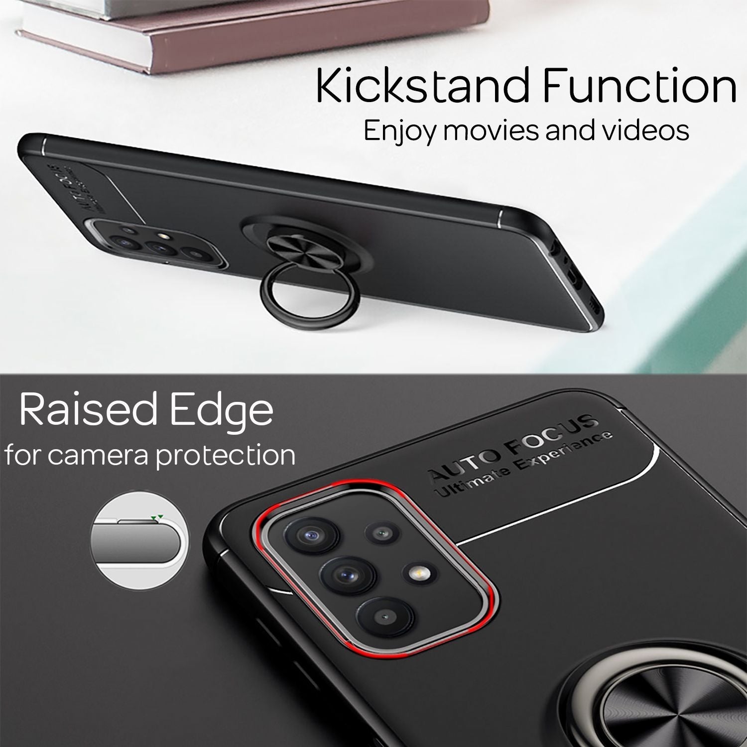 NALIA Ring Handy Hülle für Samsung Galaxy A32 5G, Silikon Cover 360 Grad Halter Schwarz NALIA Protective Hülle