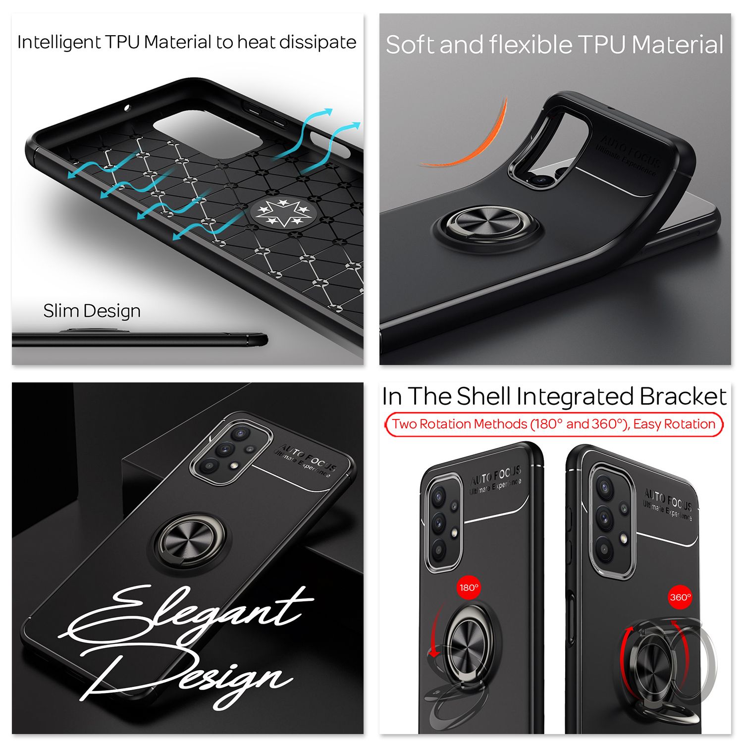 NALIA Ring Handy Hülle für Samsung Galaxy A32 5G, Silikon Cover 360 Grad Halter Schwarz NALIA Protective Hülle