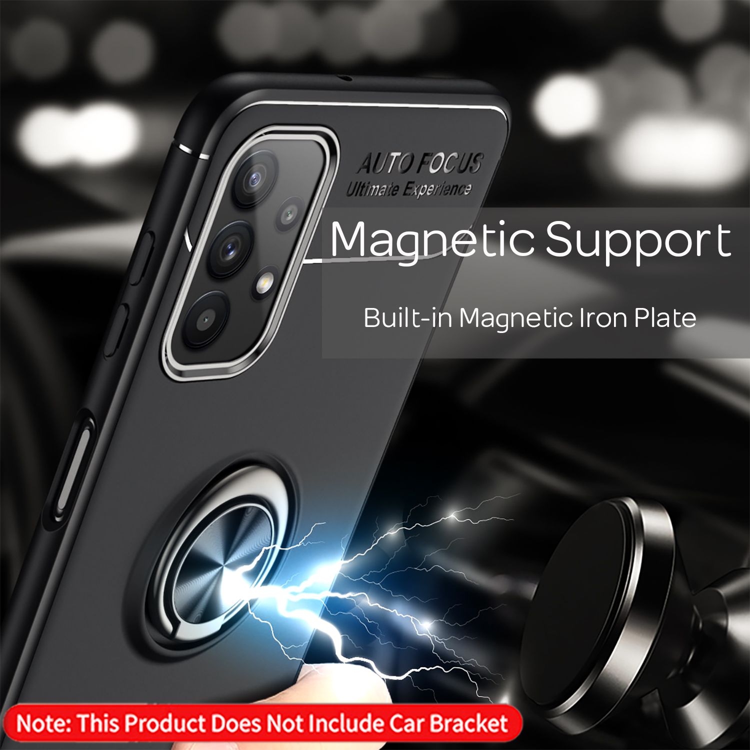 NALIA Ring Handy Hülle für Samsung Galaxy A32 5G, Silikon Cover 360 Grad Halter Schwarz NALIA Protective Hülle