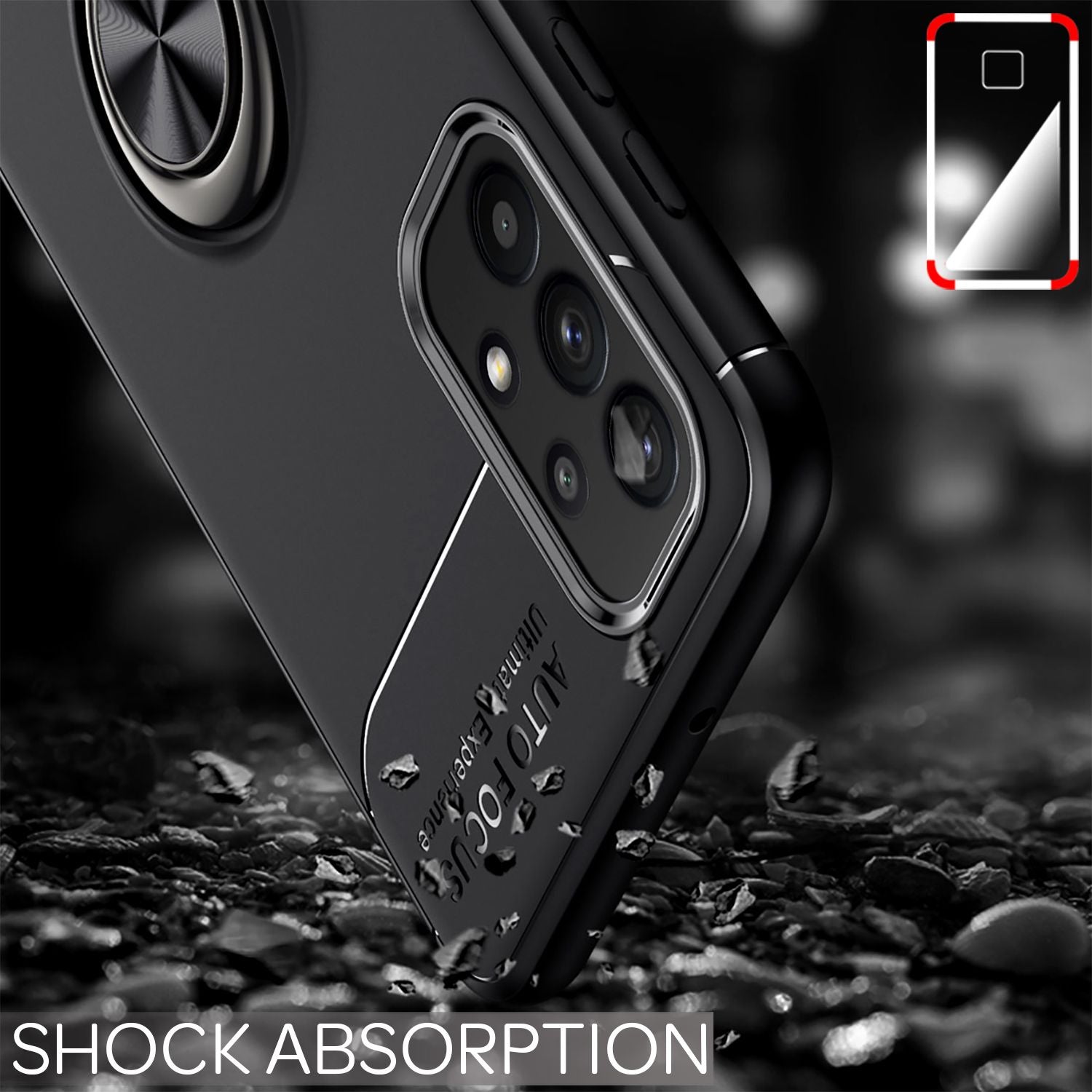 NALIA Ring Handy Hülle für Samsung Galaxy A32 5G, Silikon Cover 360 Grad Halter Schwarz NALIA Protective Hülle