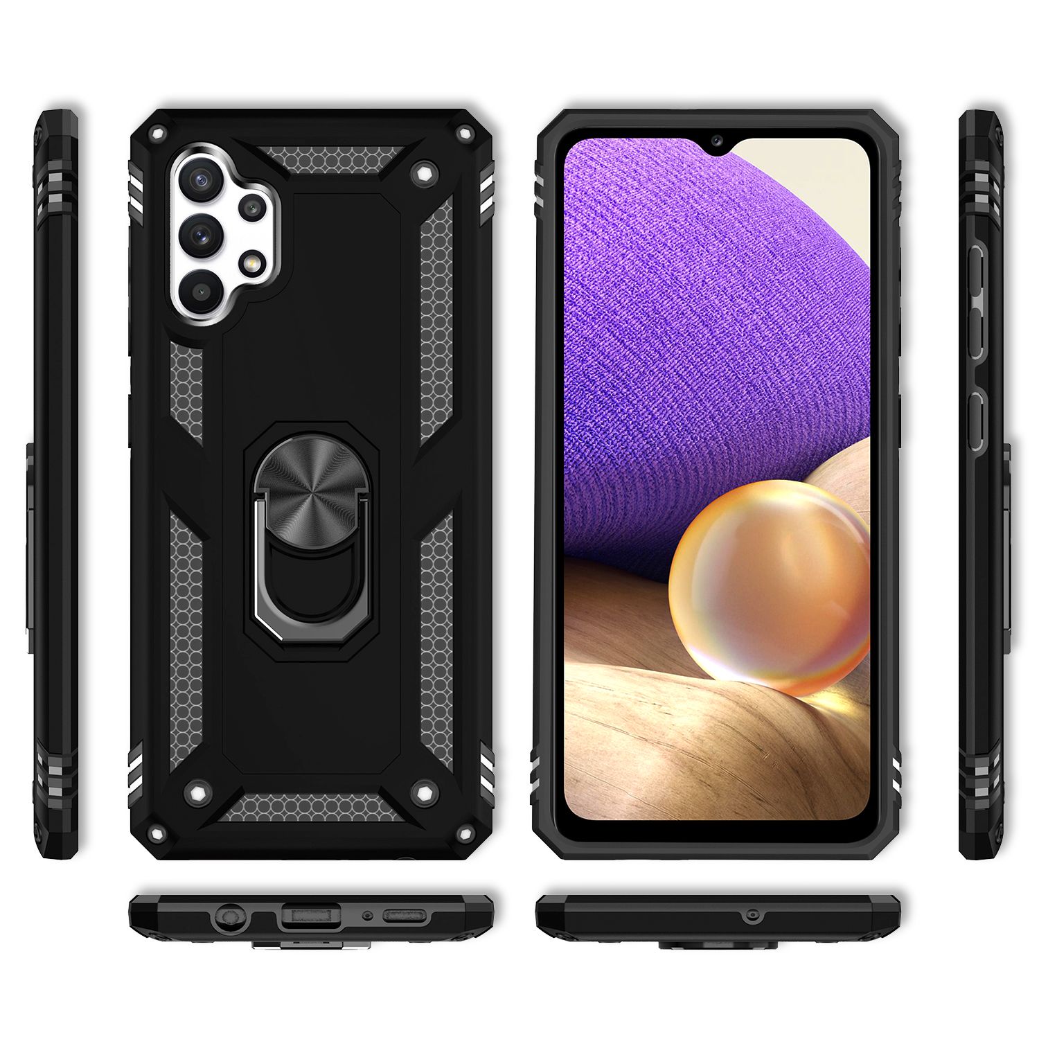 NALIA Ring Handy Hülle für Samsung Galaxy A32 5G, Cover mit 360° Finger Halter Schwarz NALIA Protective Hülle