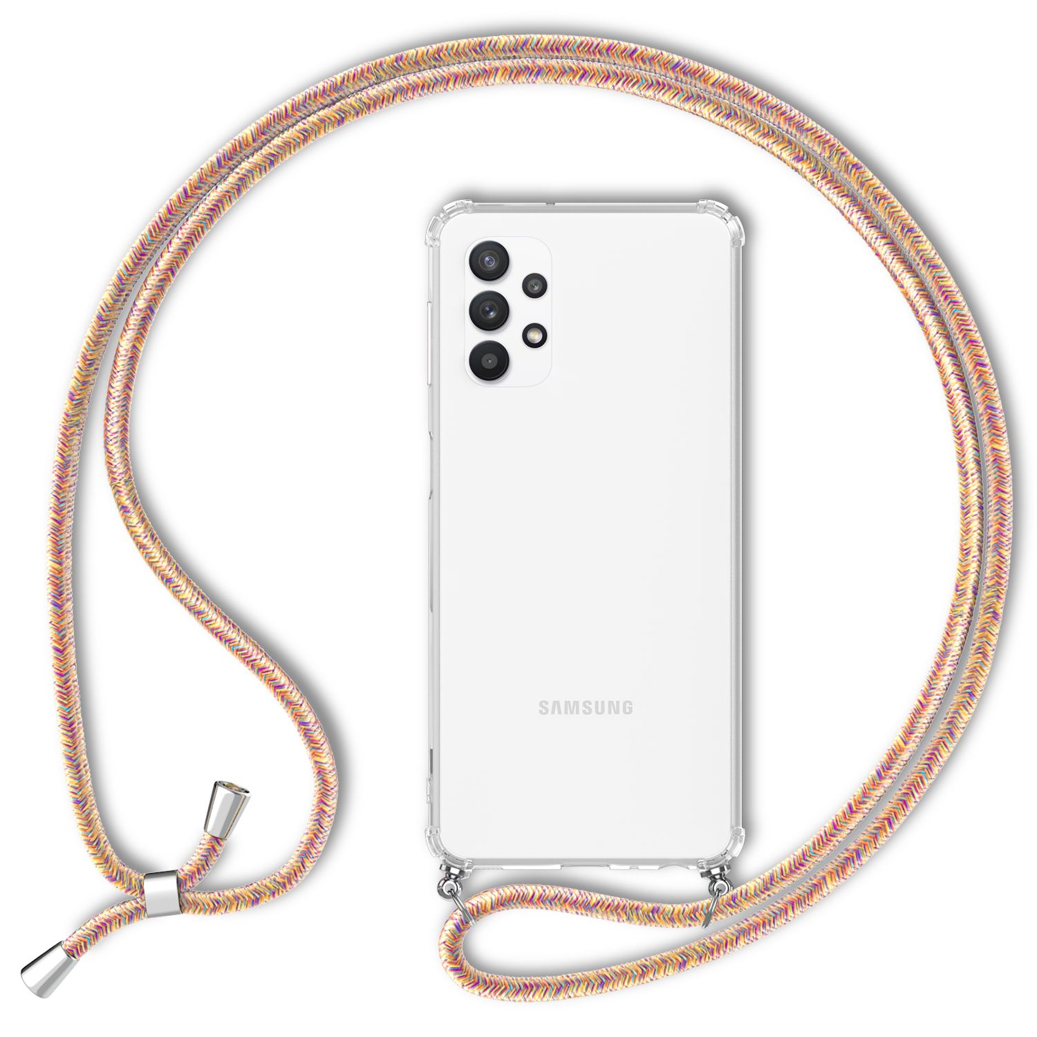 NALIA Handy Hülle mit Kette für Samsung Galaxy A32 5G, Transparente Schutzhülle Regenbogen NALIA Transparente Hülle