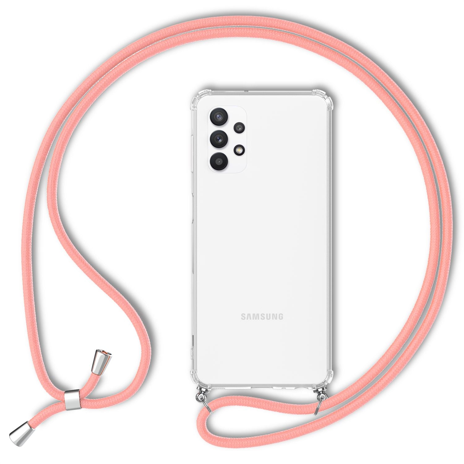 NALIA Handy Hülle mit Kette für Samsung Galaxy A32 5G, Transparente Schutzhülle Pink NALIA Transparente Hülle