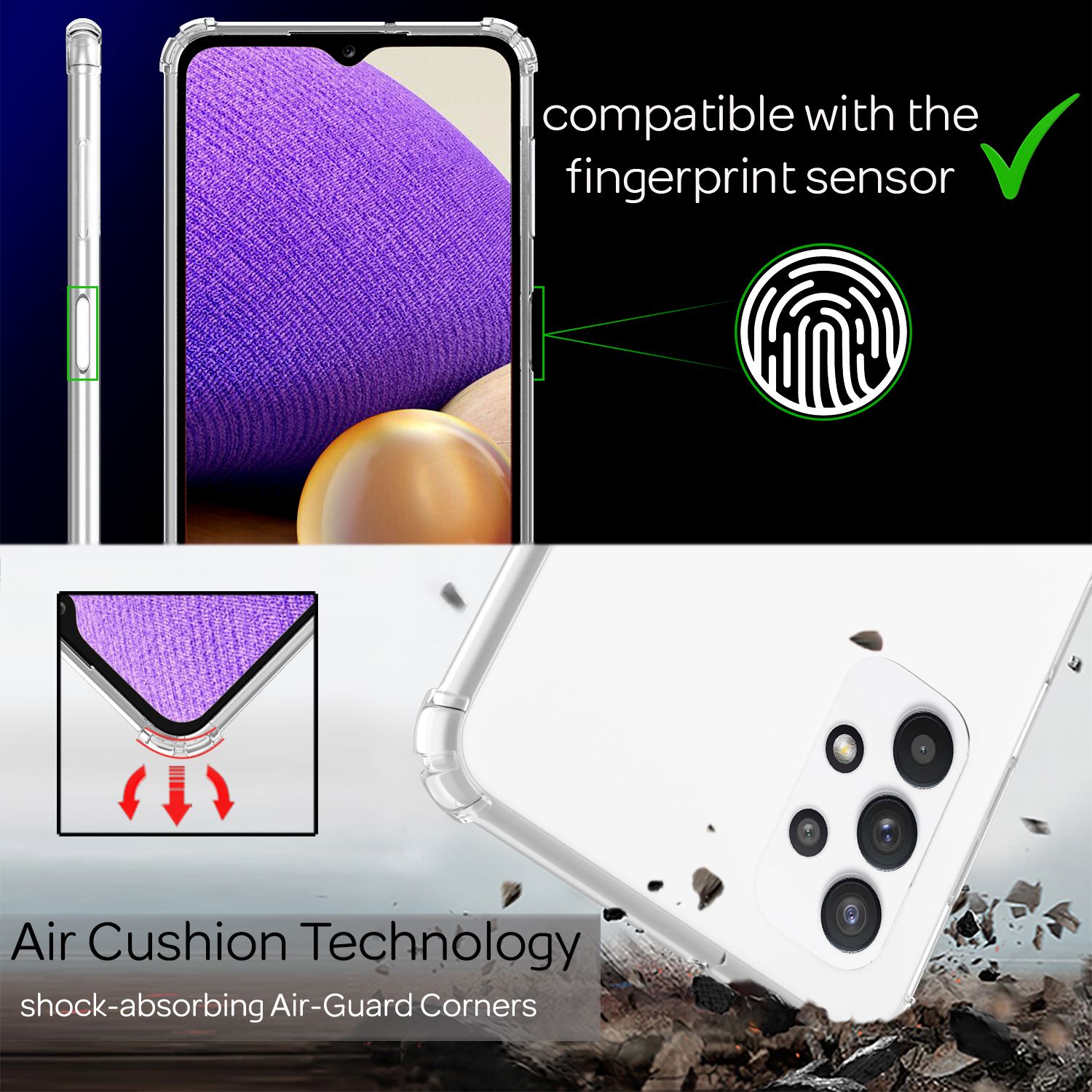 NALIA Handy Hülle mit Kette für Samsung Galaxy A32 5G, Transparente Schutzhülle Schwarz NALIA Transparente Hülle