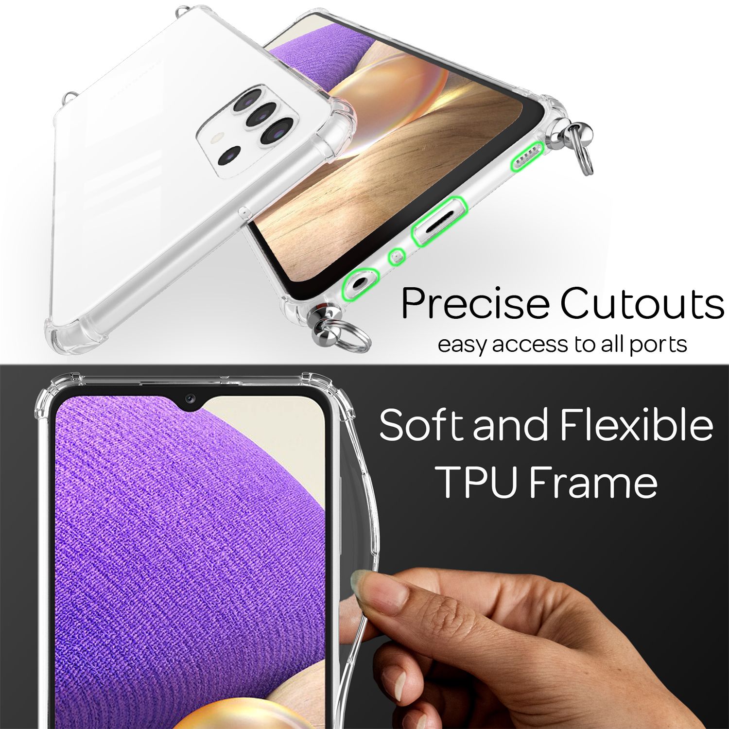 NALIA Handy Hülle mit Kette für Samsung Galaxy A32 5G, Transparente Schutzhülle Pink NALIA Transparente Hülle