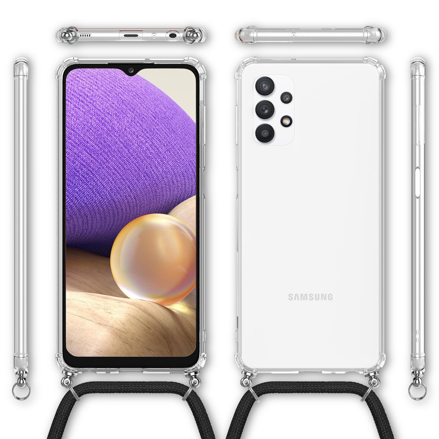 NALIA Handy Hülle mit Kette für Samsung Galaxy A32 5G, Transparente Schutzhülle Schwarz NALIA Transparente Hülle