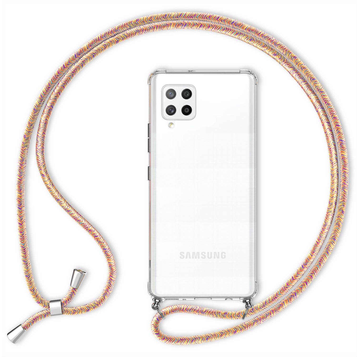 NALIA Handy Hülle mit Kette für Samsung Galaxy A42 5G, Transparent Cover Case Regenbogen NALIA Transparente Hülle
