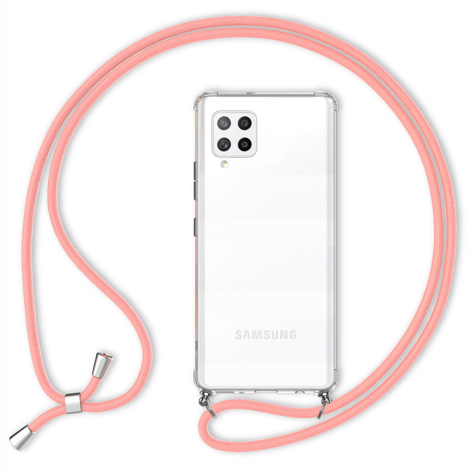 NALIA Handy Hülle mit Kette für Samsung Galaxy A42 5G, Transparent Cover Case Pink NALIA Transparente Hülle