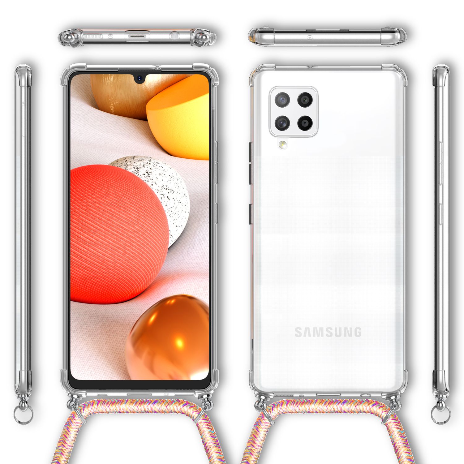 NALIA Handy Hülle mit Kette für Samsung Galaxy A42 5G, Transparent Cover Case Regenbogen NALIA Transparente Hülle
