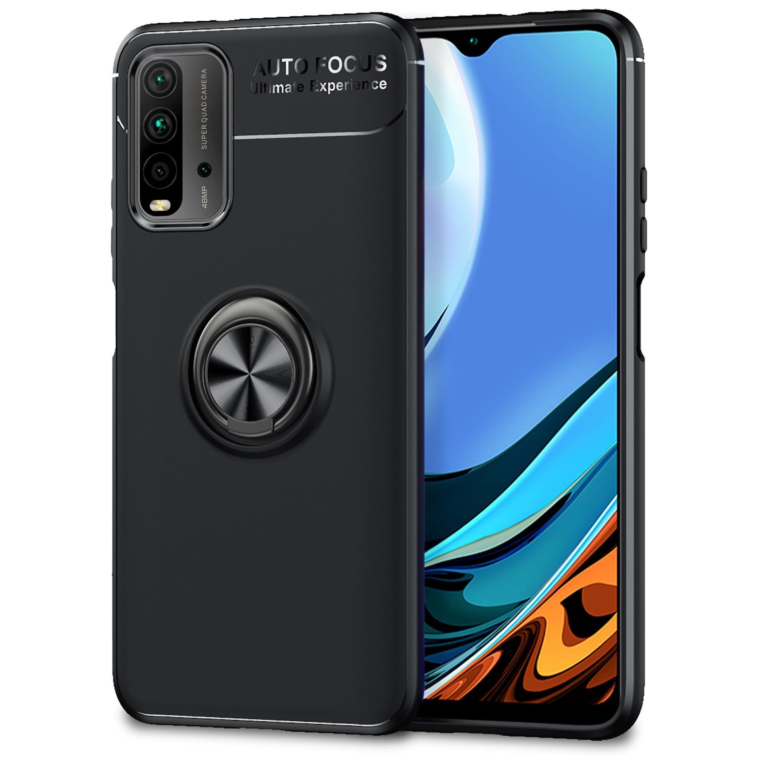 NALIA Ring Handyhülle für Xiaomi Redmi 9T, Silikon Cover Schutz Tasche Case Etui Schwarz NALIA Protective Hülle