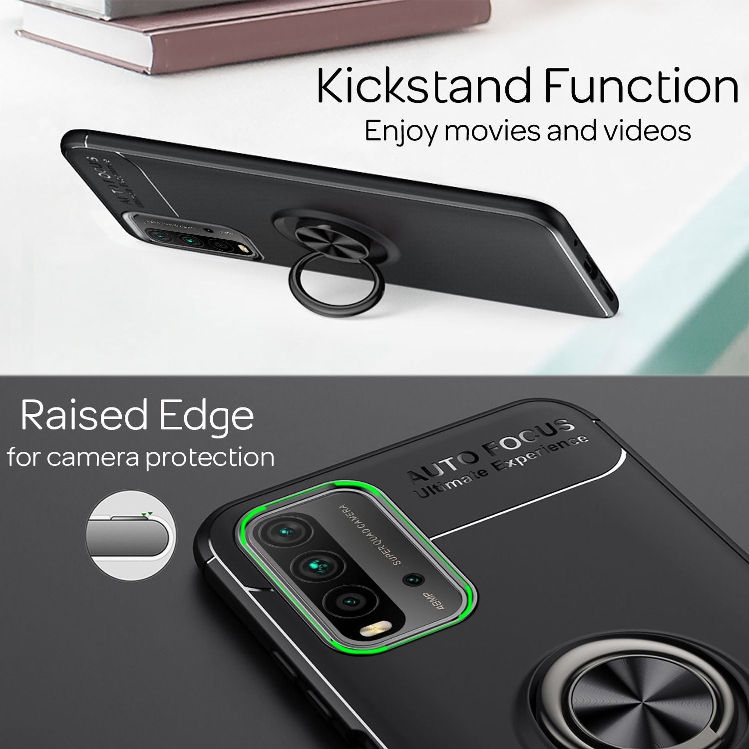 NALIA Ring Handyhülle für Xiaomi Redmi 9T, Silikon Cover Schutz Tasche Case Etui Rose Gold NALIA Protective Hülle