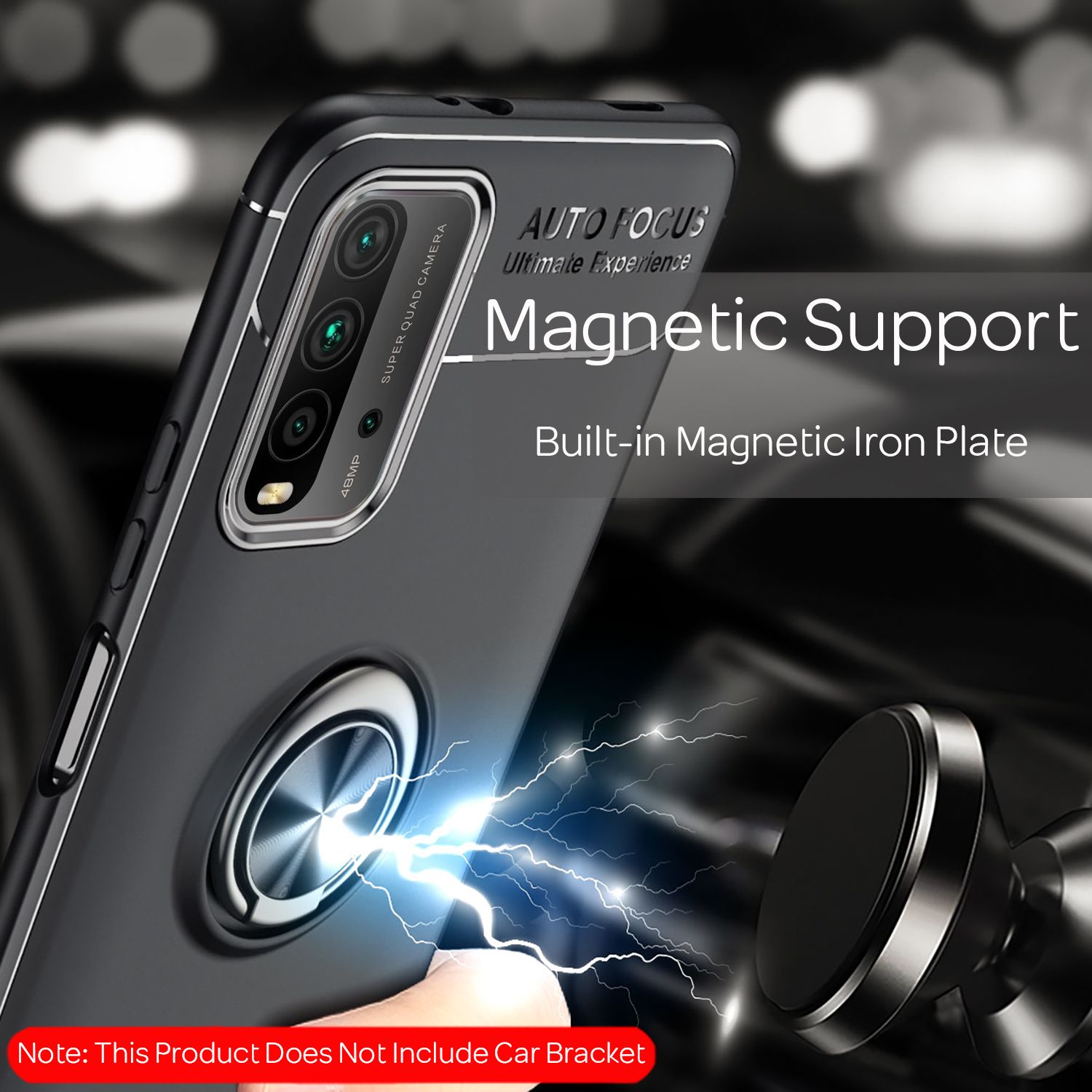 NALIA Ring Handyhülle für Xiaomi Redmi 9T, Silikon Cover Schutz Tasche Case Etui Schwarz NALIA Protective Hülle