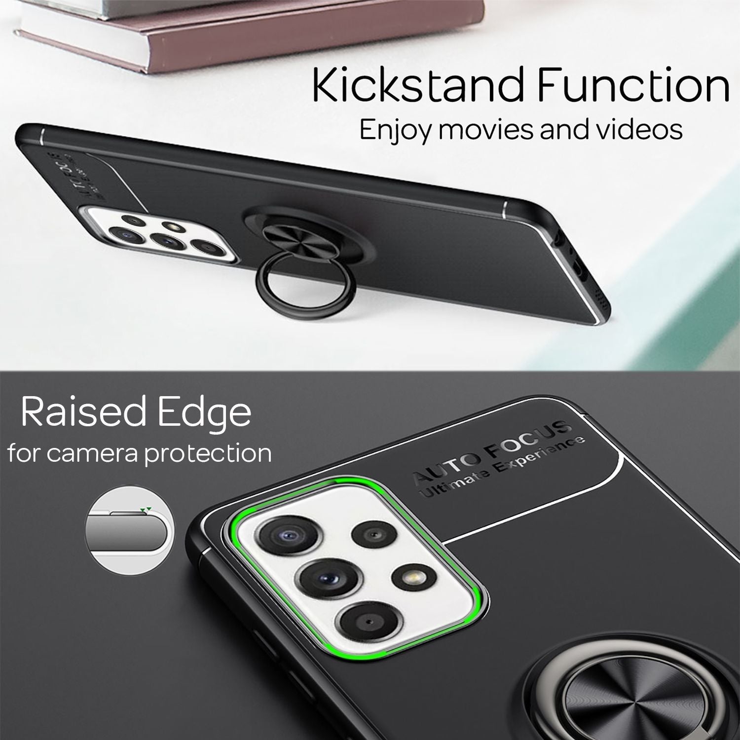 NALIA Ring Handy Hülle für Samsung Galaxy A52 5G / A52 / A52s 5G, Silikon Cover Schwarz NALIA Protective Hülle