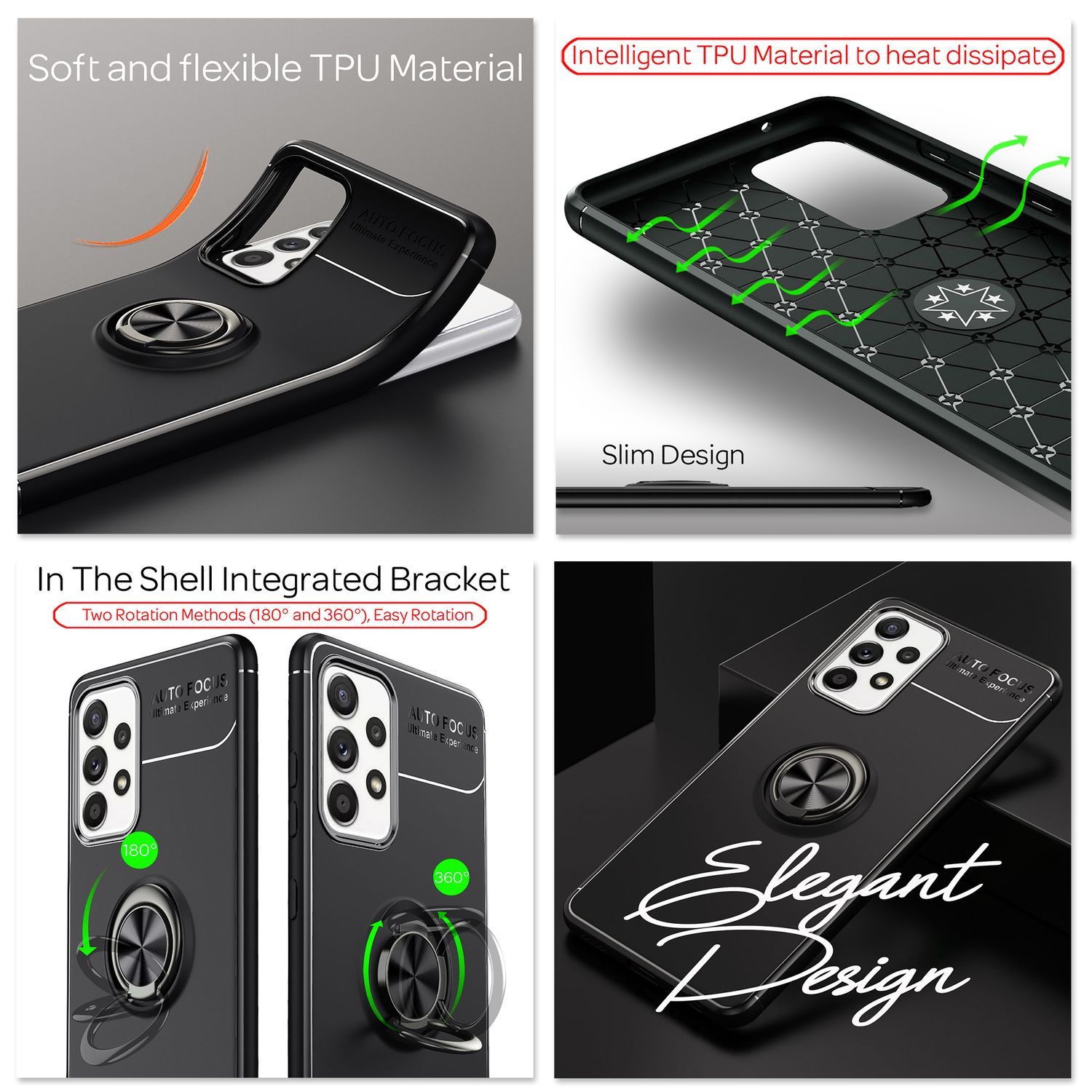 NALIA Ring Handy Hülle für Samsung Galaxy A52 5G / A52 / A52s 5G, Silikon Cover Schwarz NALIA Protective Hülle