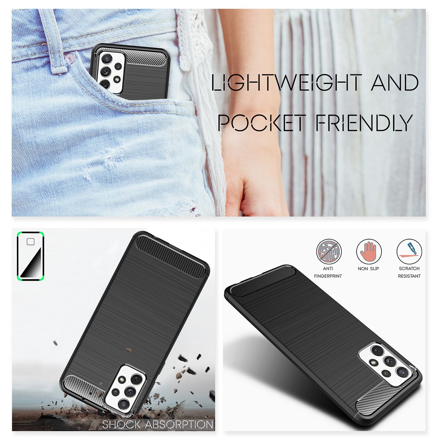 NALIA Design Case für Samsung Galaxy A72, Carbon Look Handyhülle Silikon Cover Default Title NALIA Protective Hülle