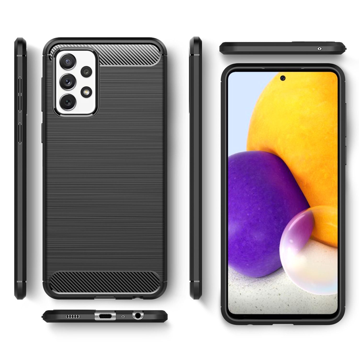 NALIA Design Case für Samsung Galaxy A72, Carbon Look Handyhülle Silikon Cover Default Title NALIA Protective Hülle