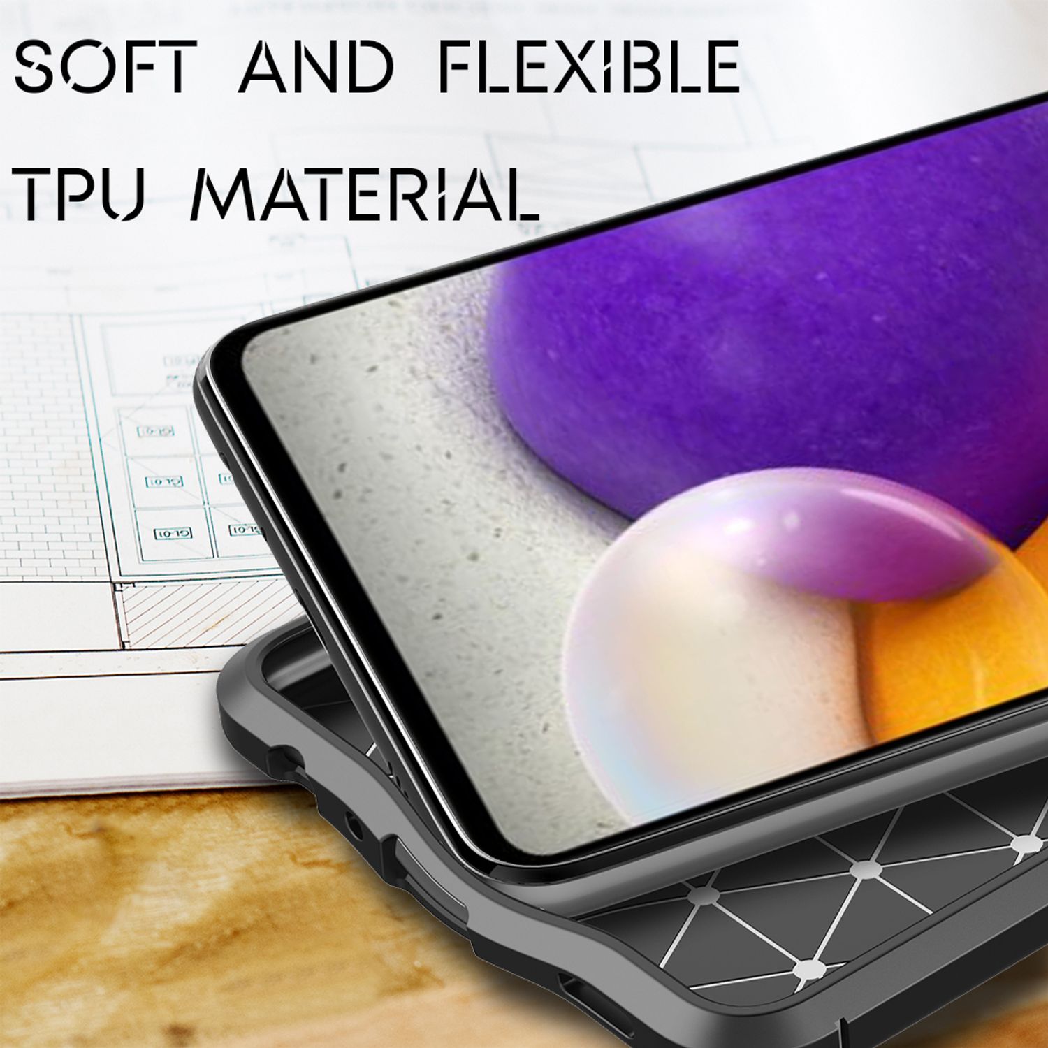 NALIA Design Case für Samsung Galaxy A72, Leder Look Handyhülle Silikon Cover Default Title NALIA