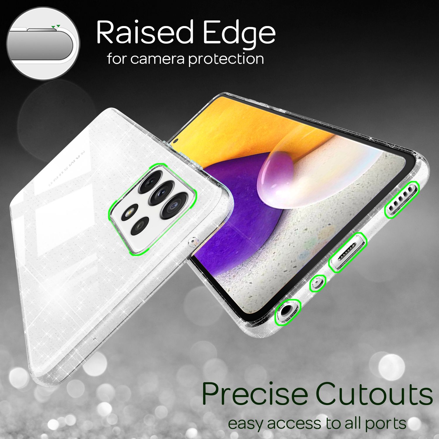 NALIA Glitzer Handy Hülle für Samsung Galaxy A72, Transparent Silikon Case Cover Default Title NALIA Transparente Hülle