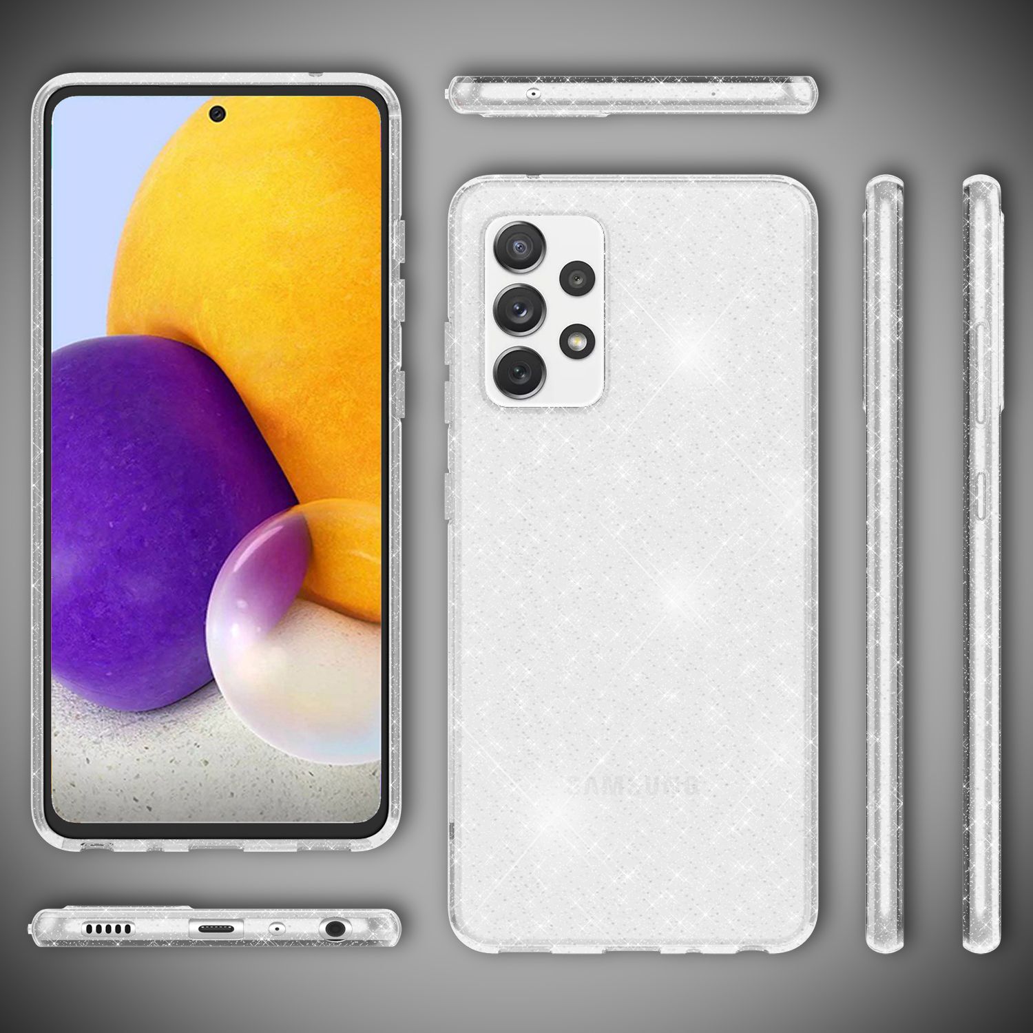 NALIA Glitzer Handy Hülle für Samsung Galaxy A72, Transparent Silikon Case Cover Default Title NALIA Transparente Hülle