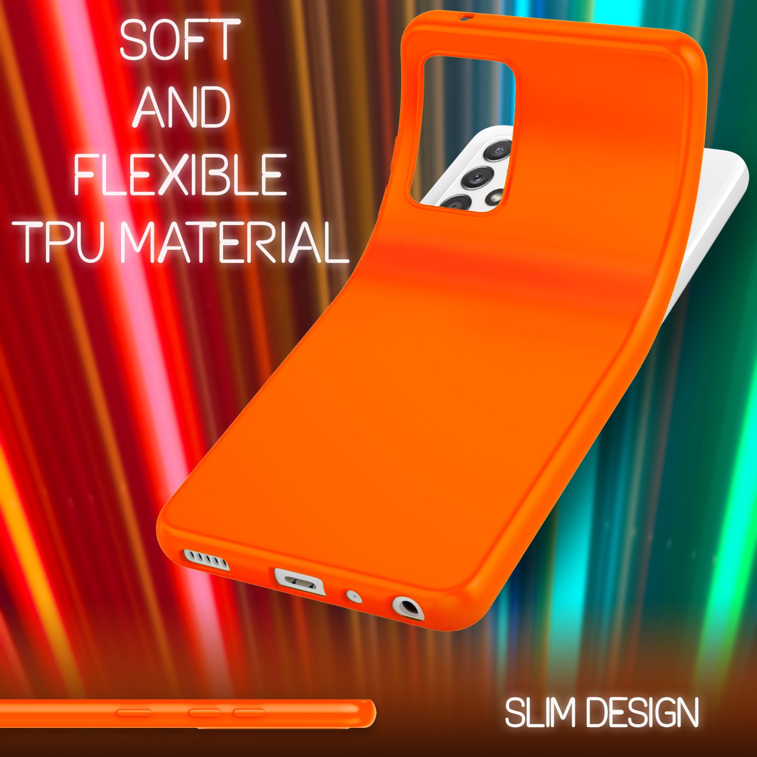 NALIA Neon Handy Hülle für Samsung Galaxy A52 5G / A52 / A52s 5G, Silikon Case Orange NALIA Neon Hülle