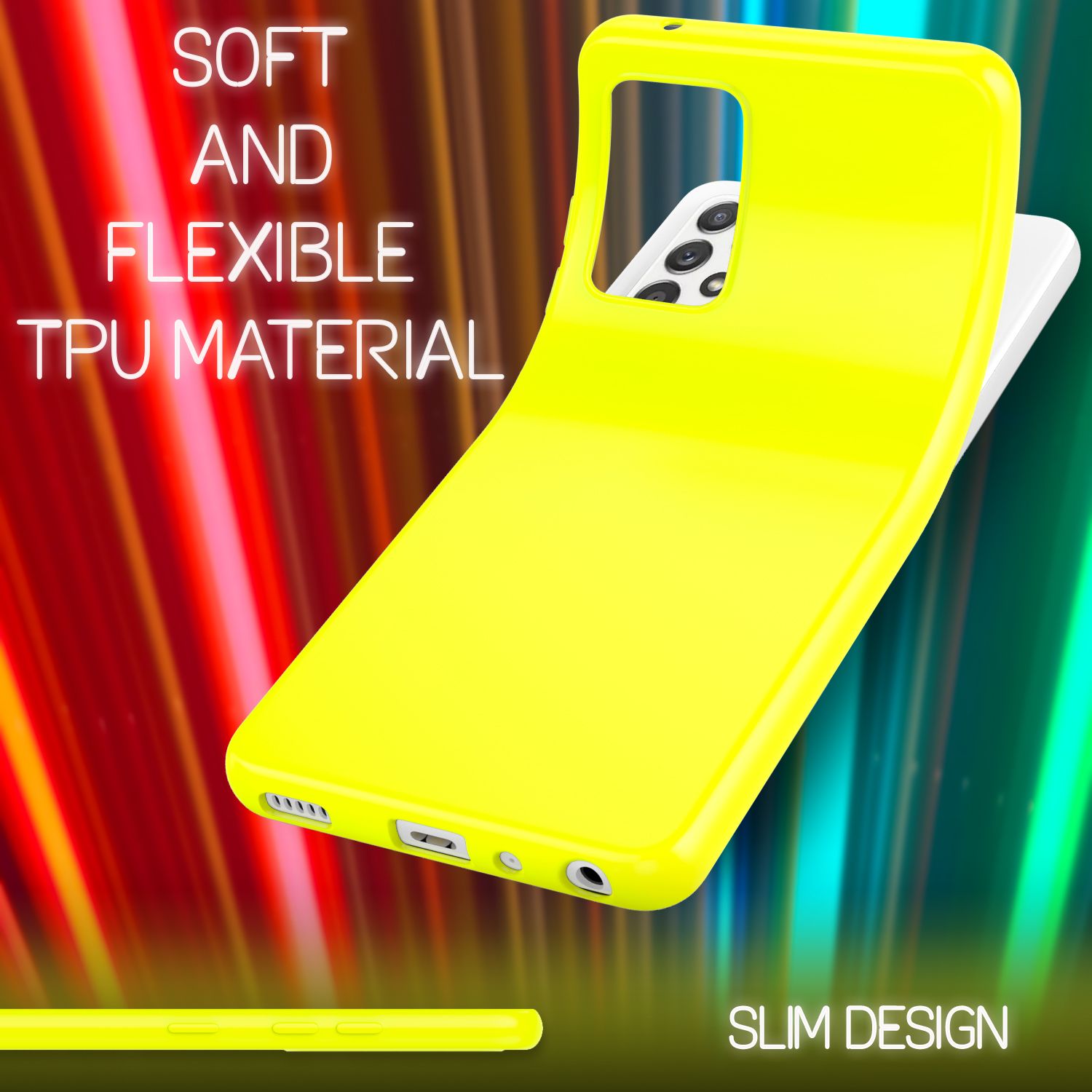 NALIA Neon Handy Hülle für Samsung Galaxy A52 5G / A52 / A52s 5G, Silikon Case Gelb NALIA Neon Hülle