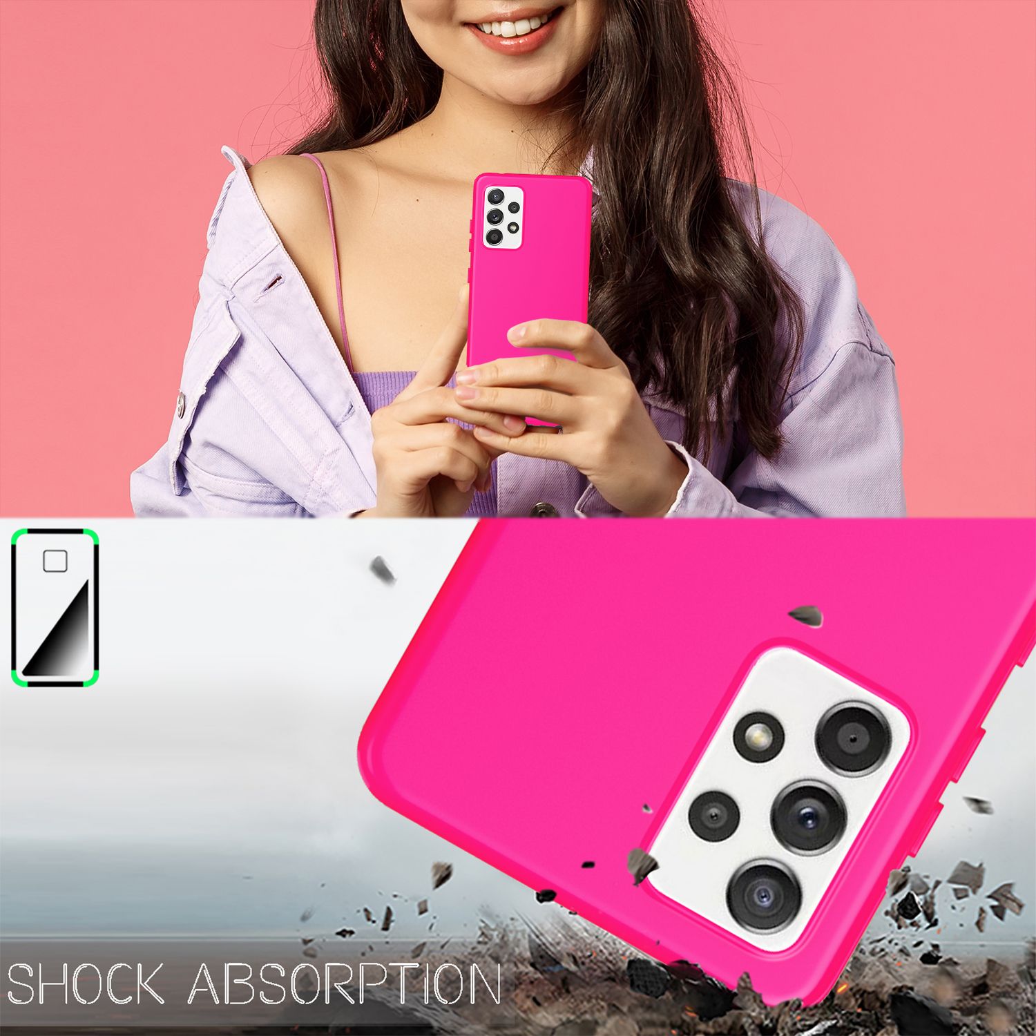 NALIA Neon Handy Hülle für Samsung Galaxy A72, Silikon Soft Case Phone Cover Pink NALIA Neon Hülle
