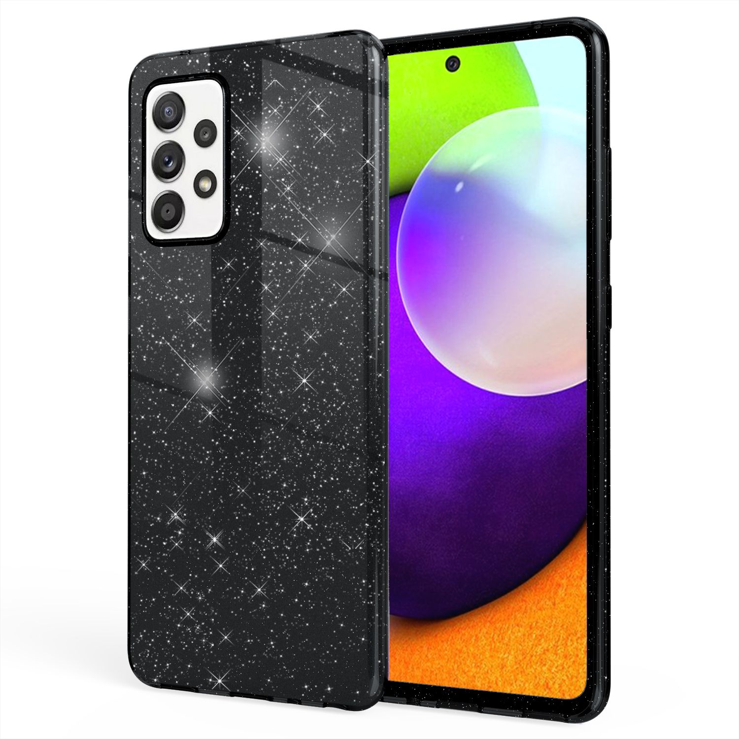 NALIA Glitzer Handy Hülle für Samsung Galaxy A52 5G / A52 / A52s 5G, Cover Case Schwarz NALIA Protective Hülle