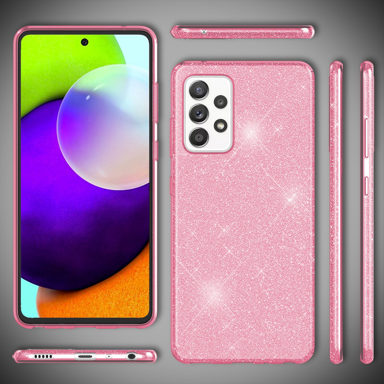 NALIA Glitzer Handy Hülle für Samsung Galaxy A52 5G / A52 / A52s 5G, Cover Case Pink NALIA Protective Hülle