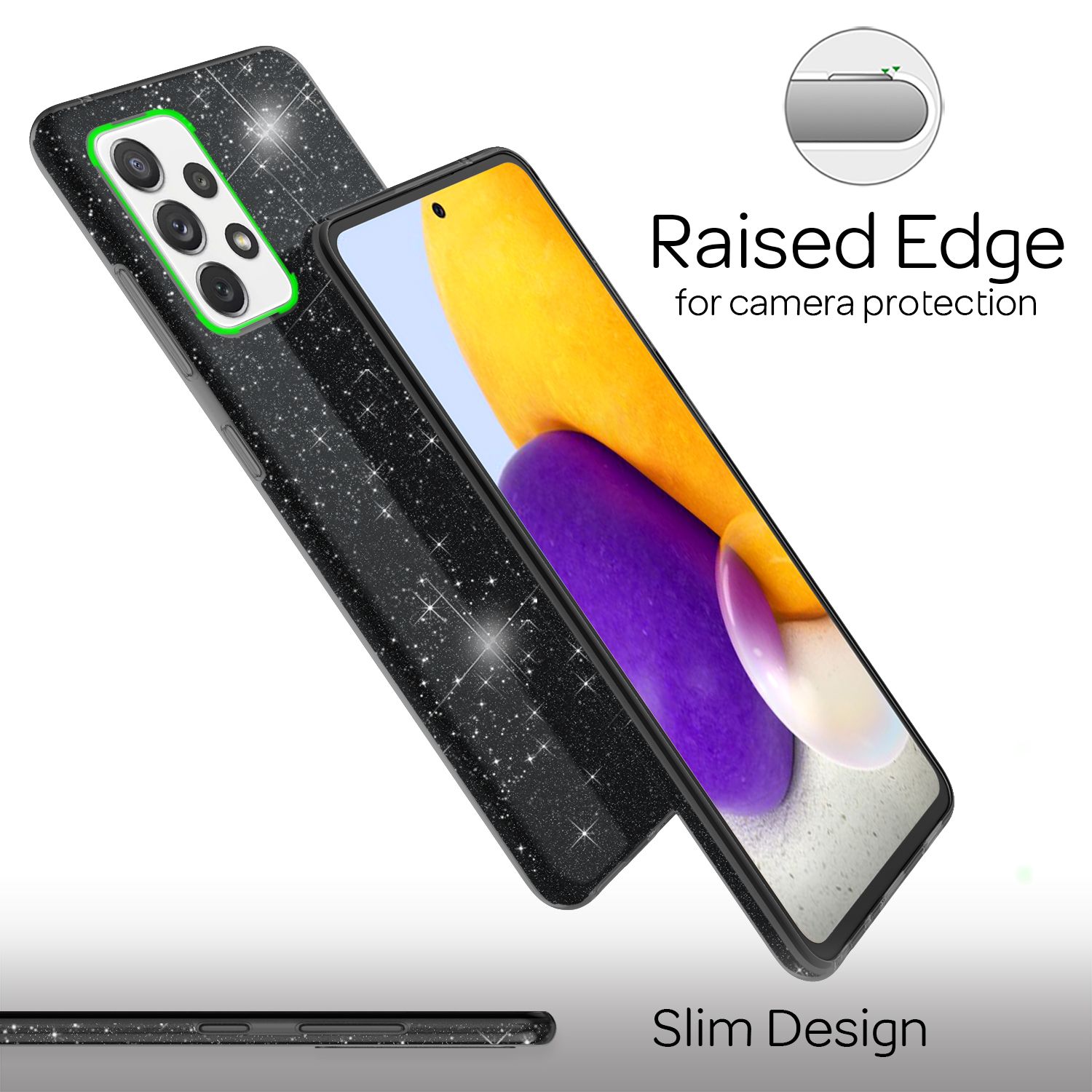 NALIA Glitzer Handy Hülle für Samsung Galaxy A72, Bling Cover Case Glitter Etui Schwarz NALIA Protective Hülle