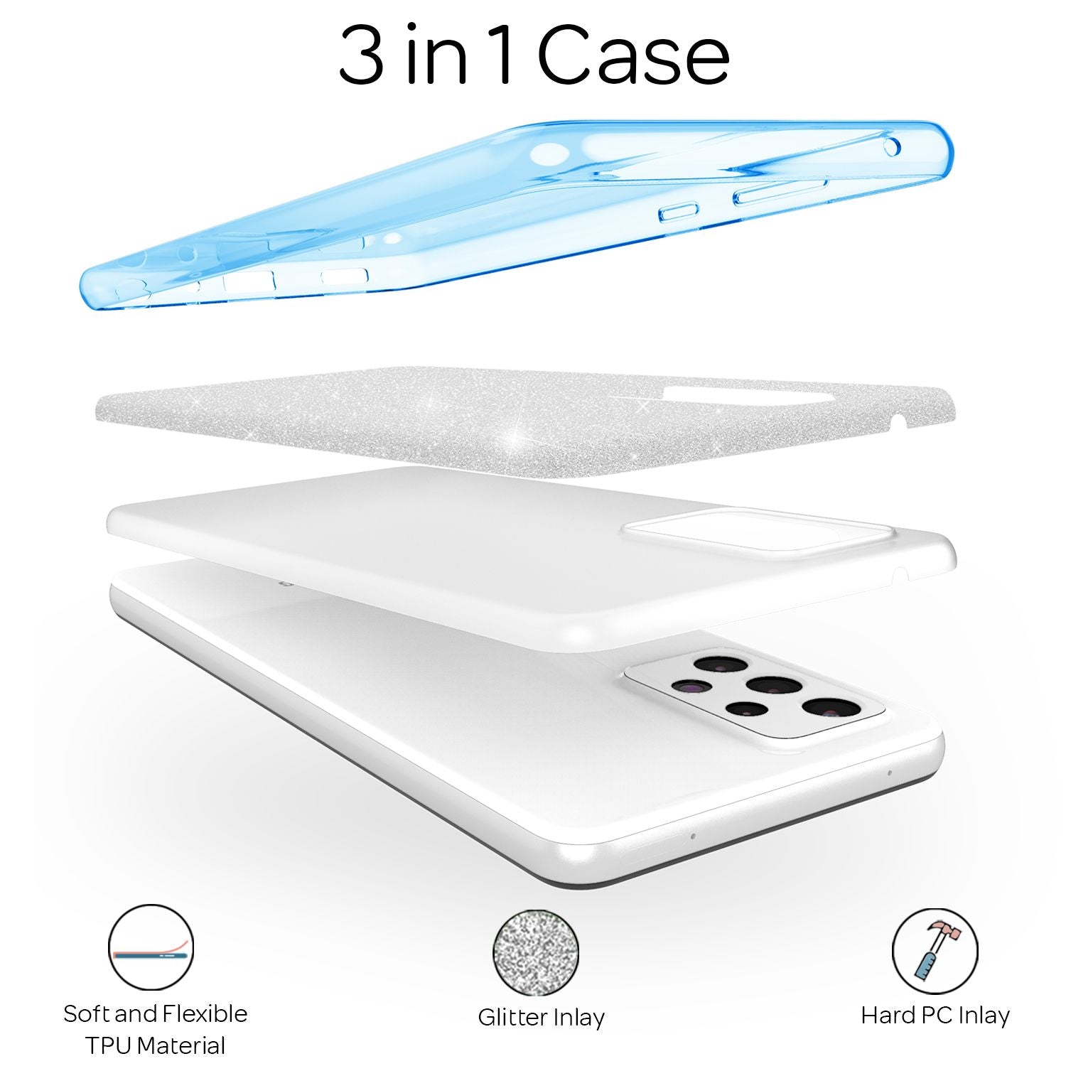 NALIA Glitzer Handy Hülle für Samsung Galaxy A72, Bling Cover Case Glitter Etui Hellblau NALIA Protective Hülle