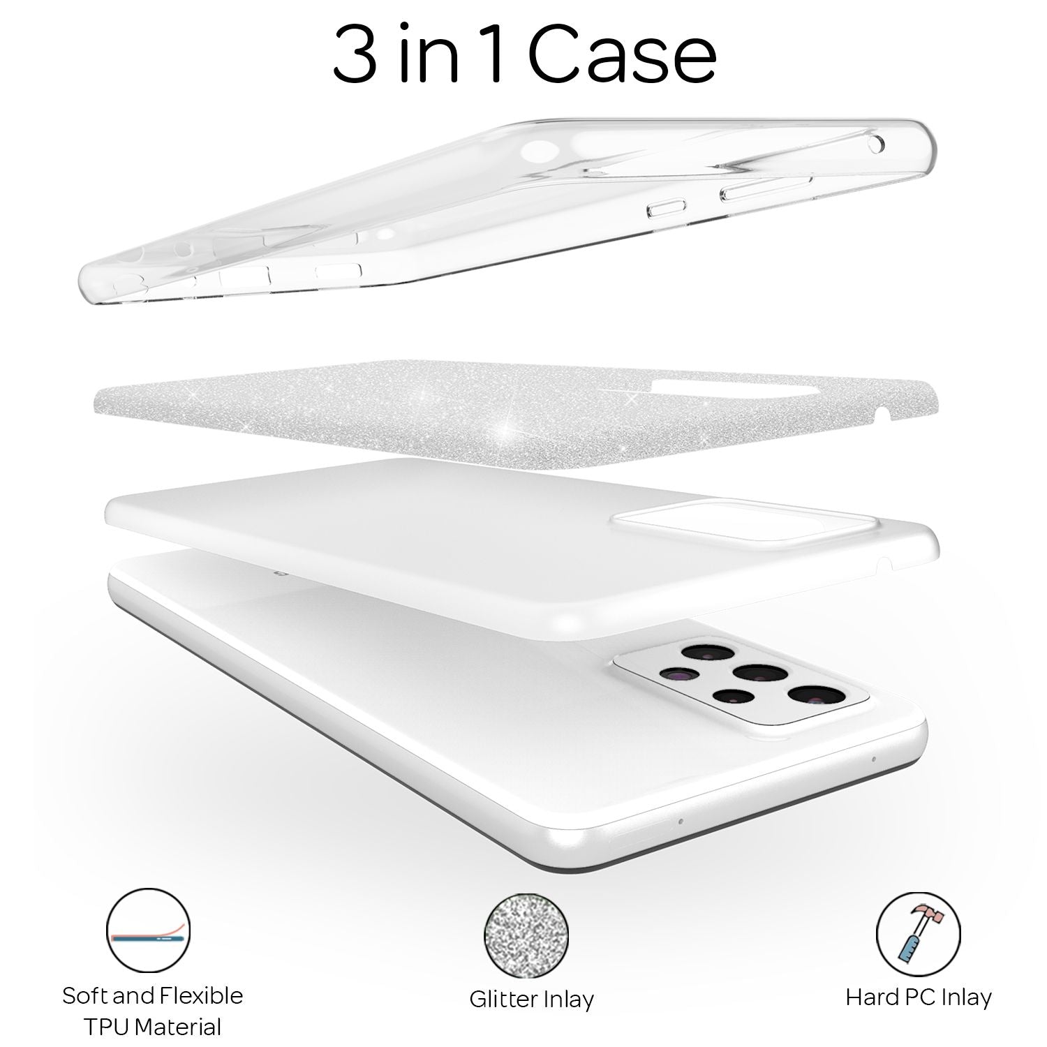 NALIA Glitzer Handy Hülle für Samsung Galaxy A72, Bling Cover Case Glitter Etui Silber NALIA Protective Hülle