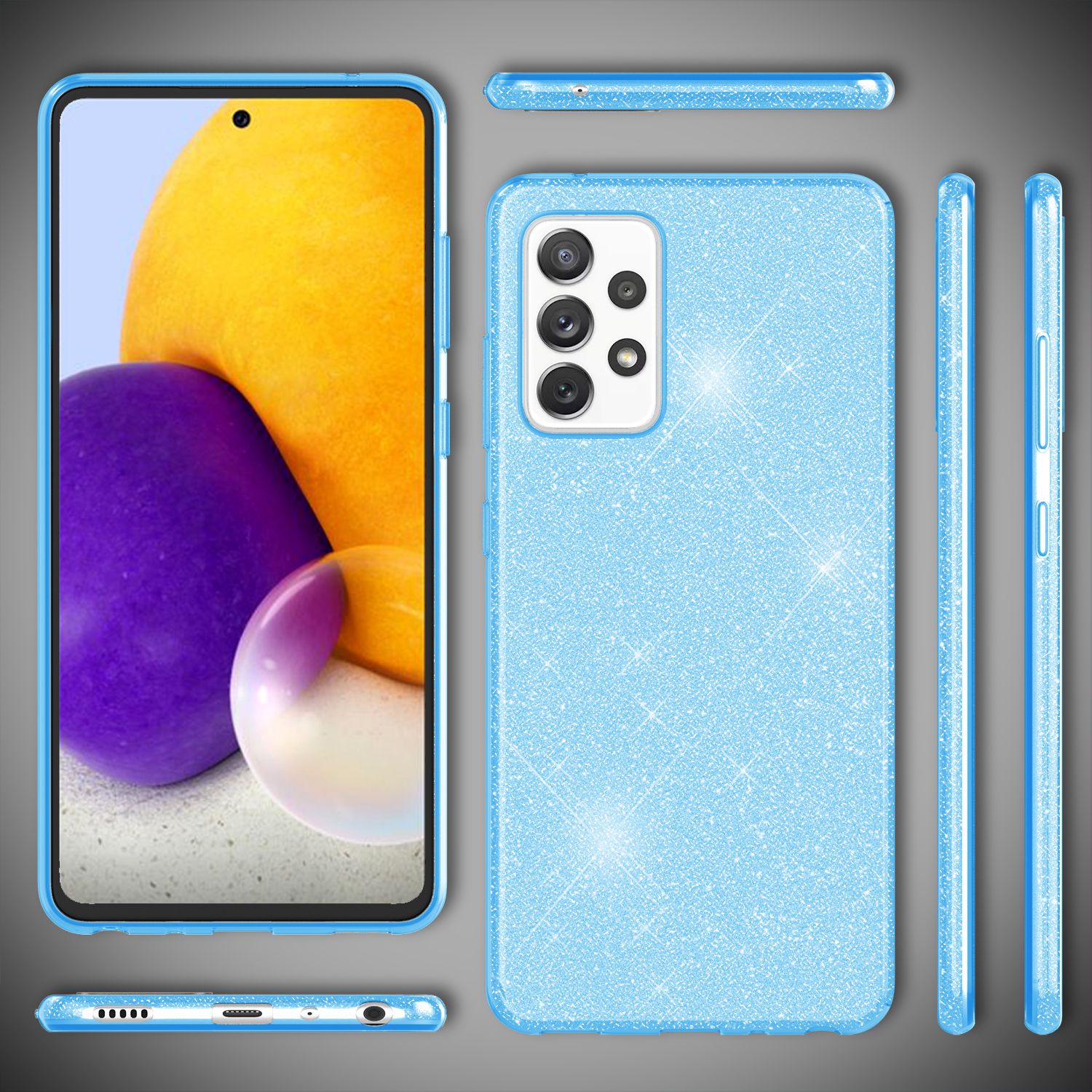 NALIA Glitzer Handy Hülle für Samsung Galaxy A72, Bling Cover Case Glitter Etui Hellblau NALIA Protective Hülle
