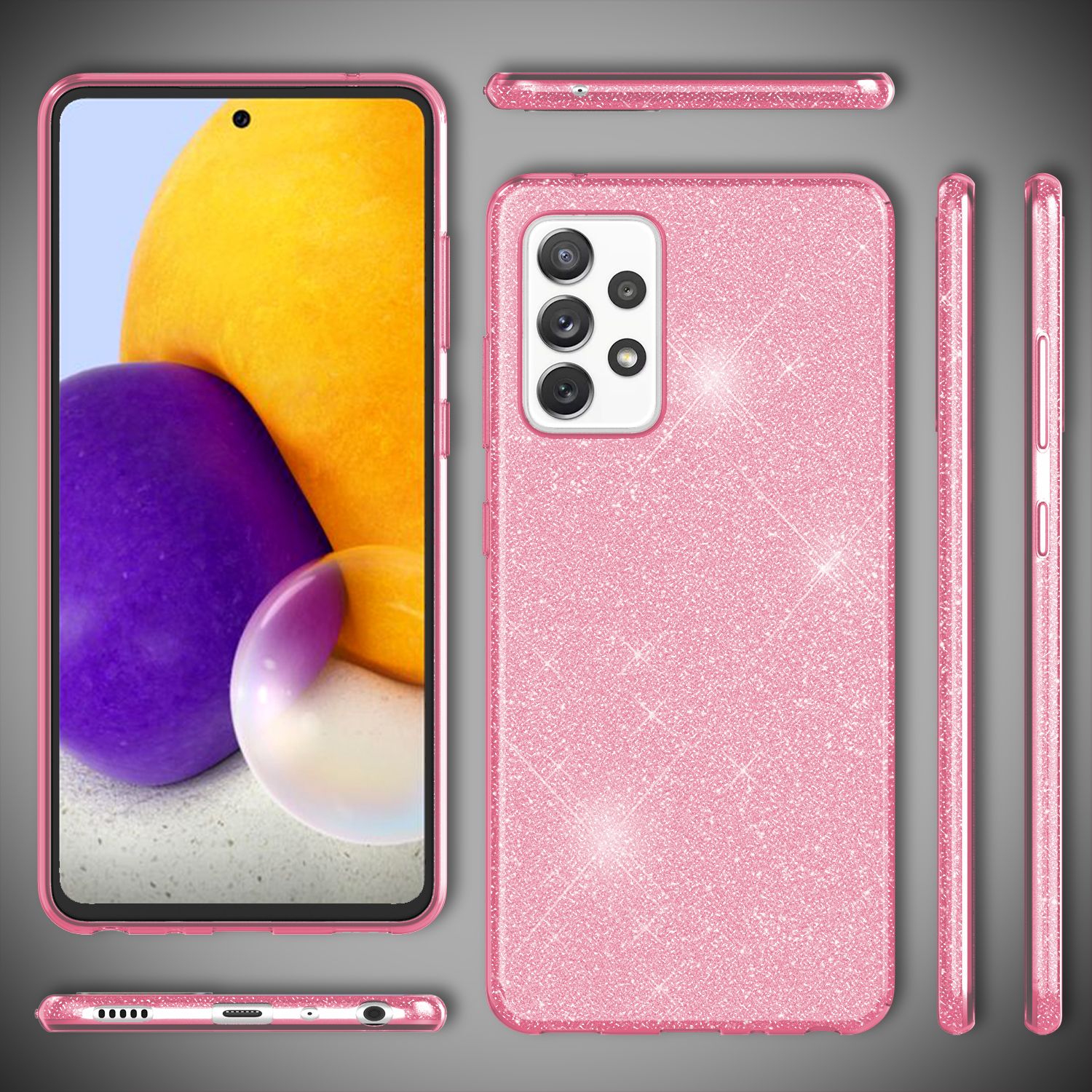 NALIA Glitzer Handy Hülle für Samsung Galaxy A72, Bling Cover Case Glitter Etui Pink NALIA Protective Hülle