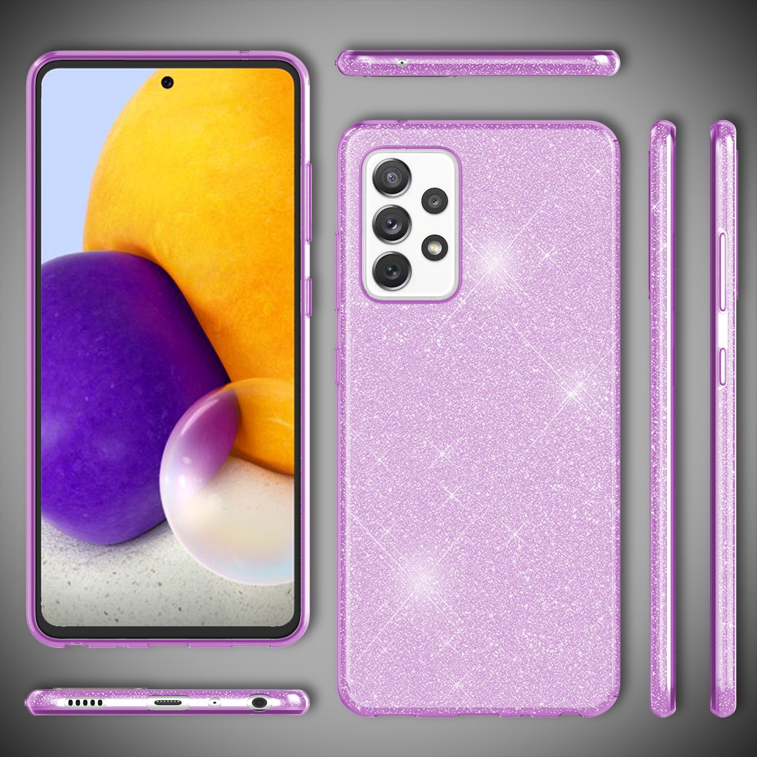 NALIA Glitzer Handy Hülle für Samsung Galaxy A72, Bling Cover Case Glitter Etui Lila NALIA Protective Hülle