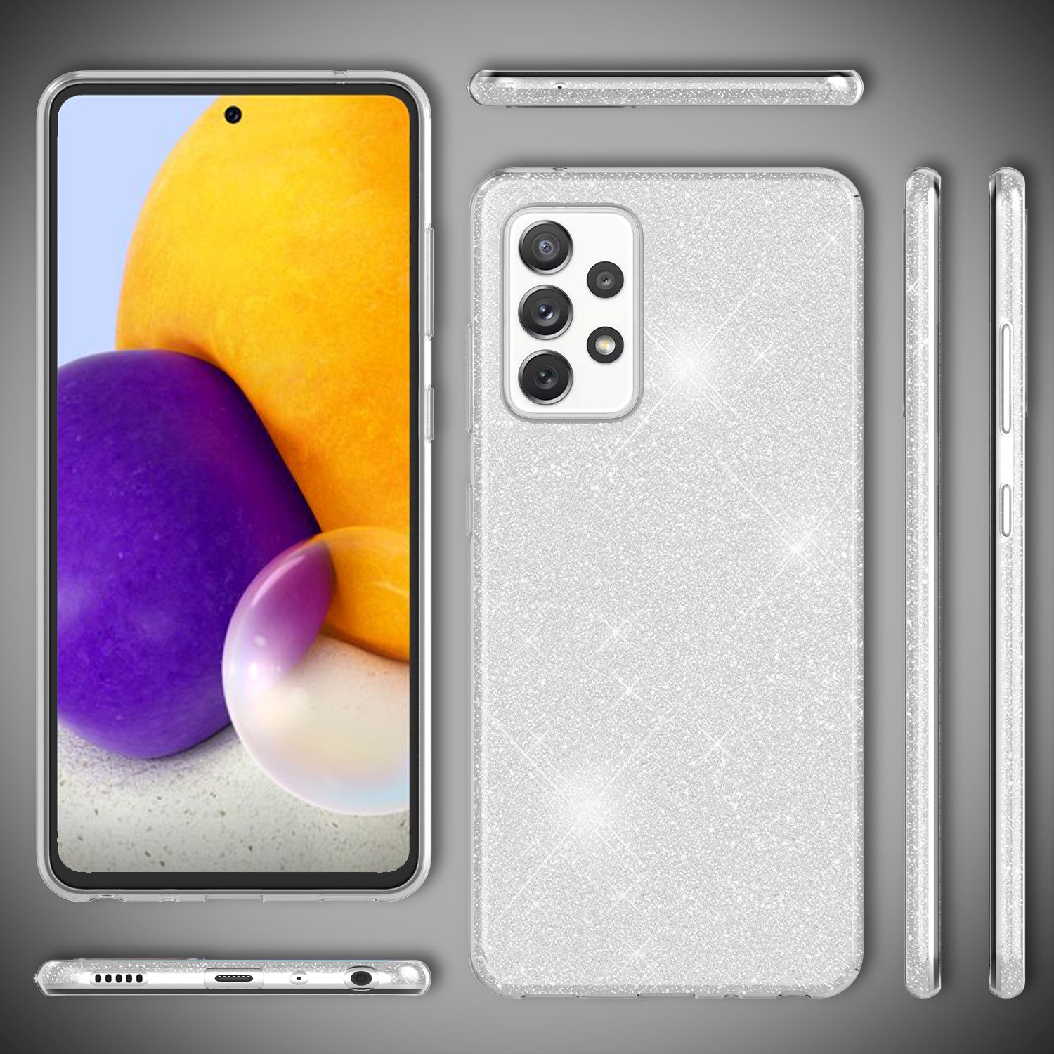 NALIA Glitzer Handy Hülle für Samsung Galaxy A72, Bling Cover Case Glitter Etui Silber NALIA Protective Hülle