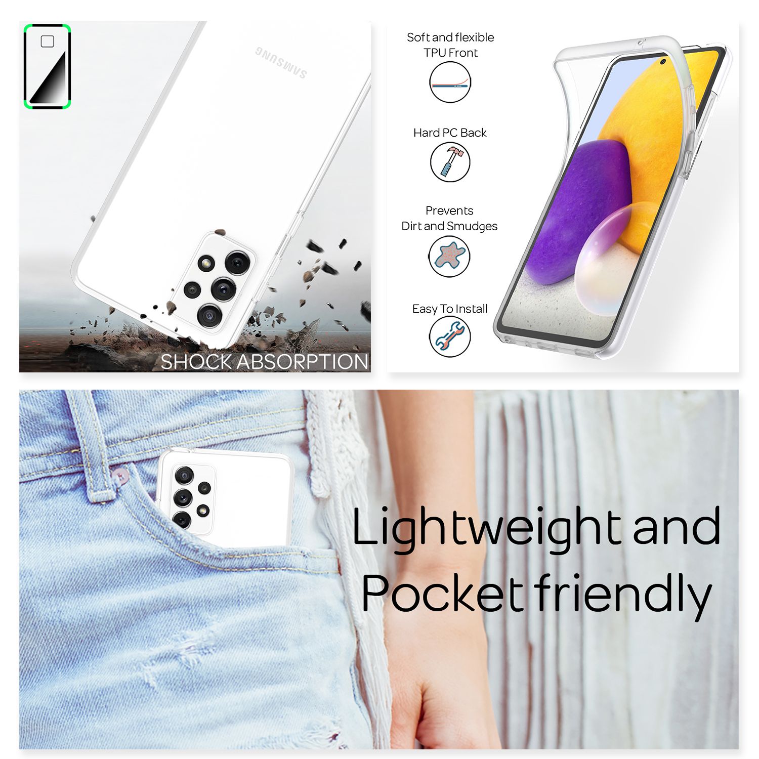 NALIA 360 Grad Handy Hülle für Samsung Galaxy A72, Transparent Full Cover Case Default Title NALIA Transparente Hülle