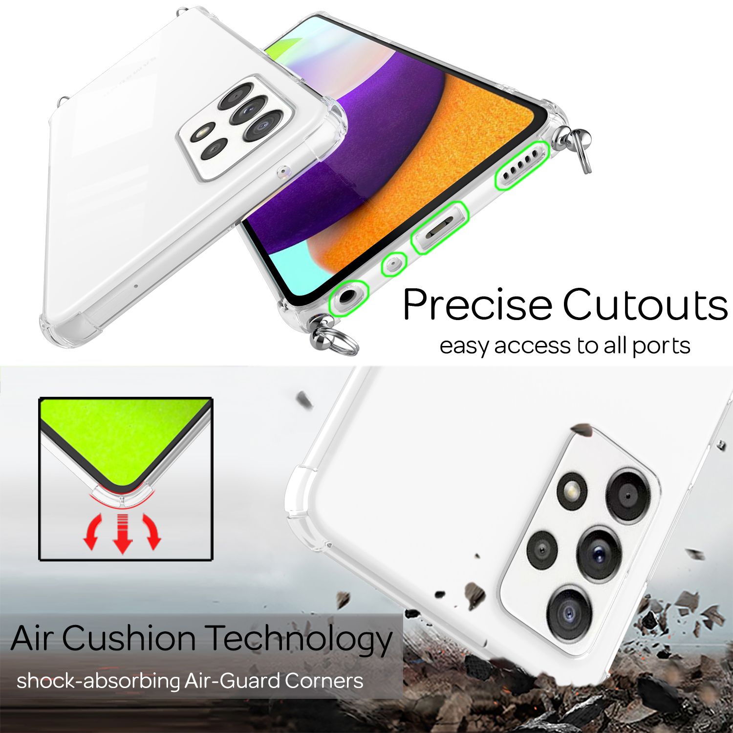 NALIA Handy Hülle mit Kette für Samsung Galaxy A52 5G / A52 / A52s 5G Case Cover Regenbogen NALIA Transparente Hülle