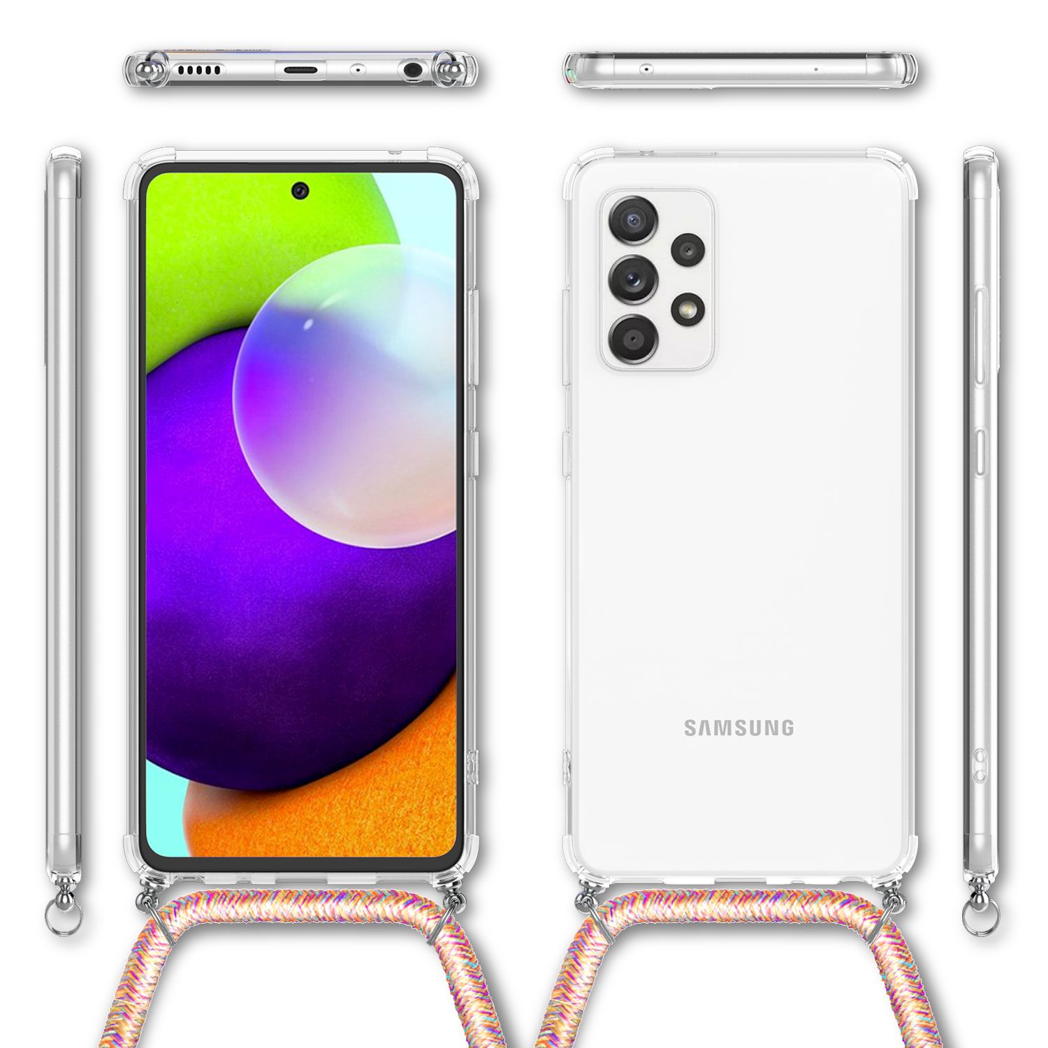 NALIA Handy Hülle mit Kette für Samsung Galaxy A52 5G / A52 / A52s 5G Case Cover Regenbogen NALIA Transparente Hülle