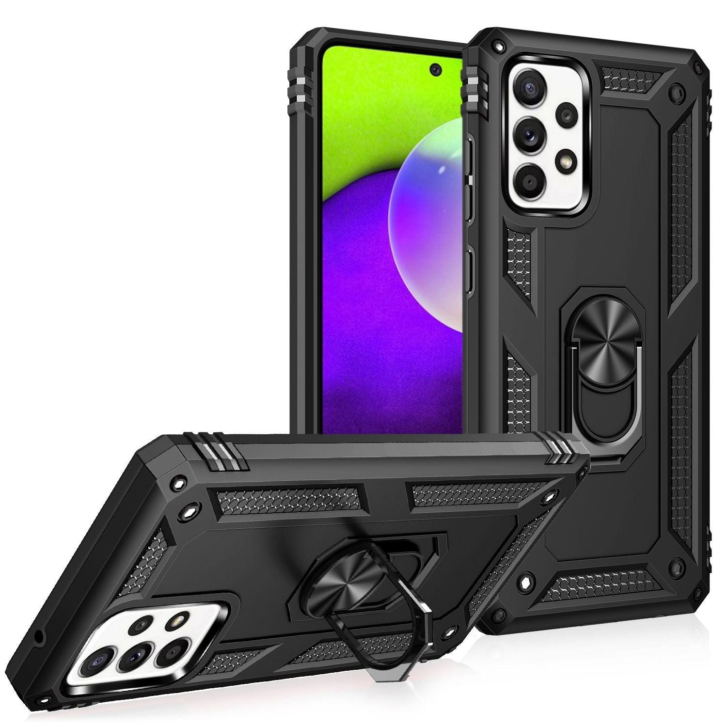 NALIA Ring Handyhülle für Samsung Galaxy A52 5G / A52 / A52s 5G, Kickstand Case Schwarz NALIA Outdoor Hülle