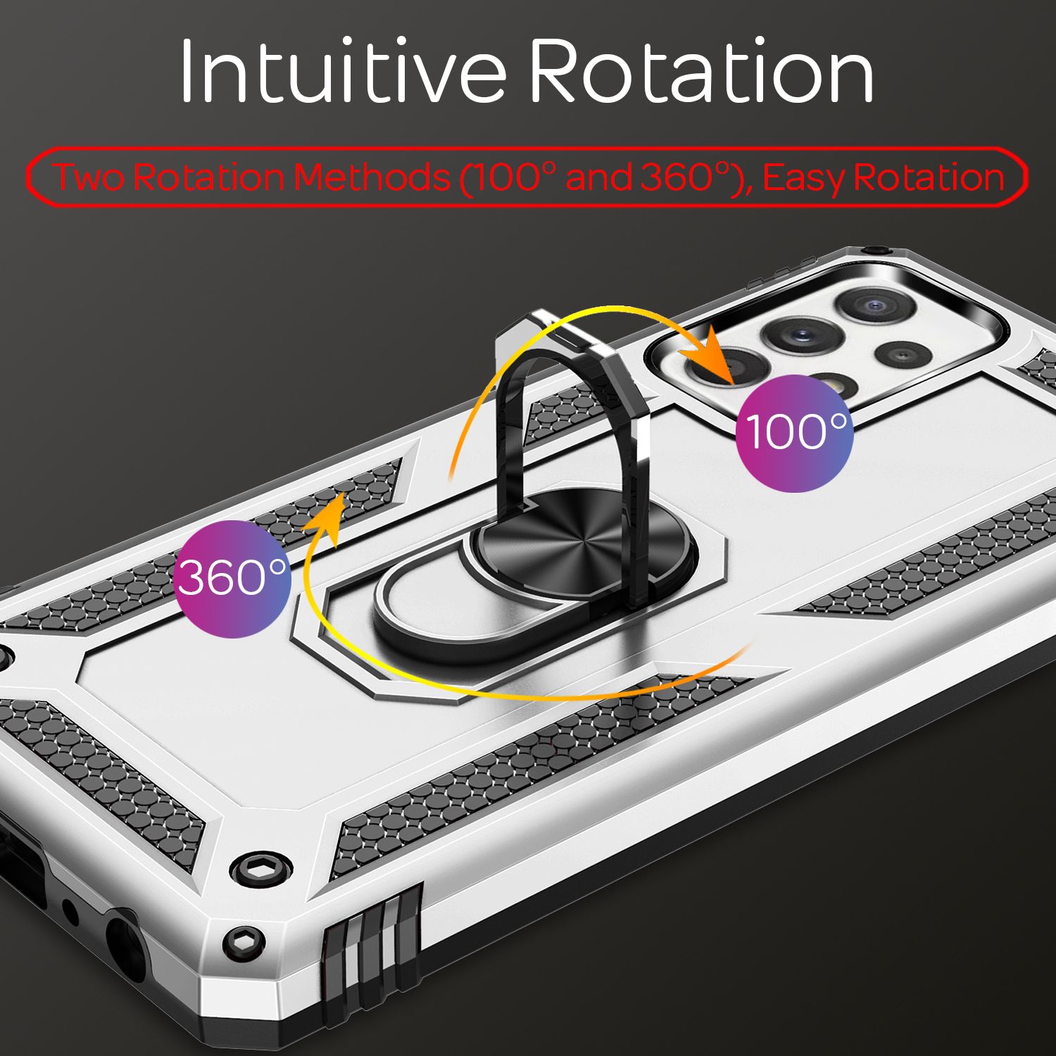 NALIA Ring Handyhülle für Samsung Galaxy A52 5G / A52 / A52s 5G, Kickstand Case Silber NALIA Outdoor Hülle