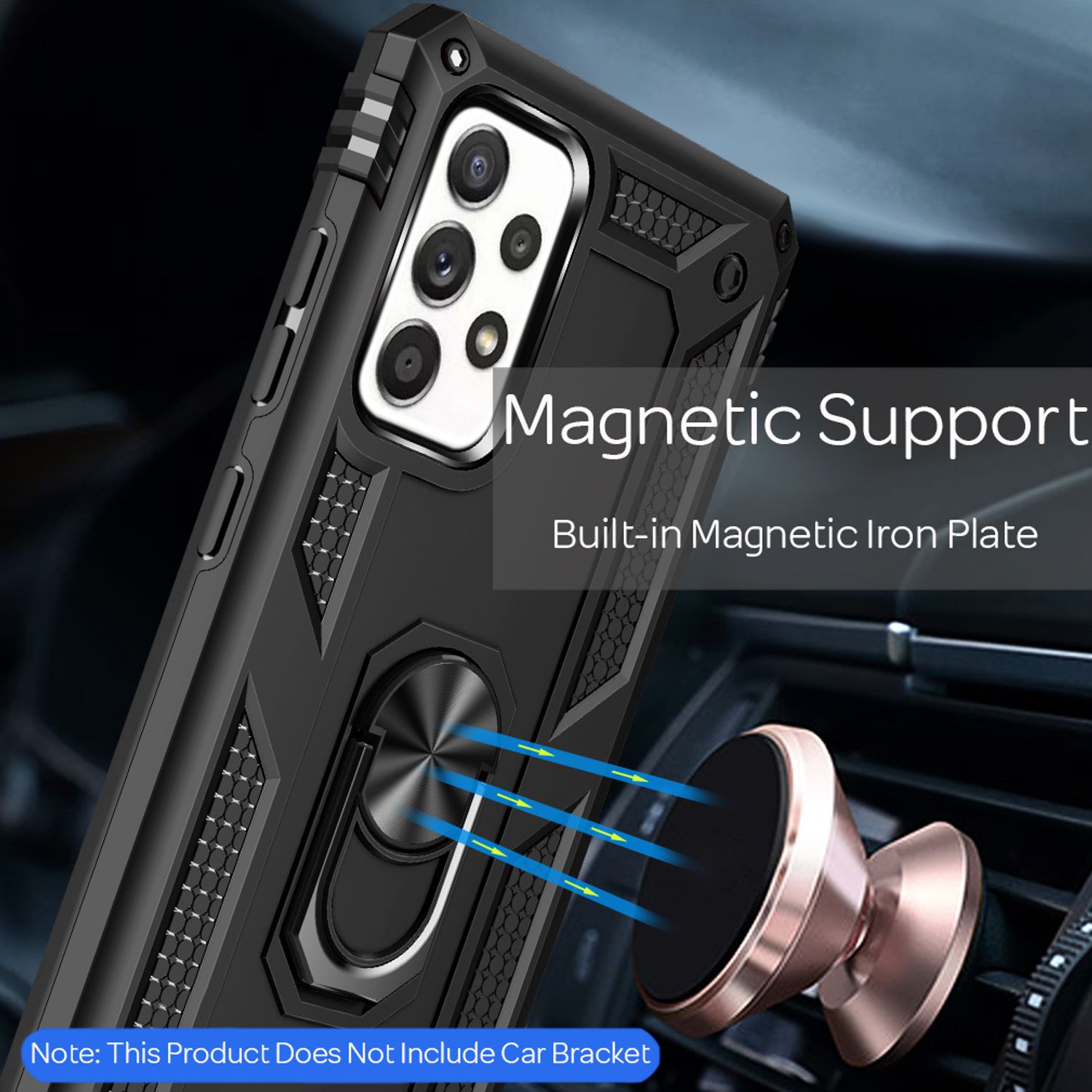 NALIA Ring Handyhülle für Samsung Galaxy A52 5G / A52 / A52s 5G, Kickstand Case Schwarz NALIA Outdoor Hülle