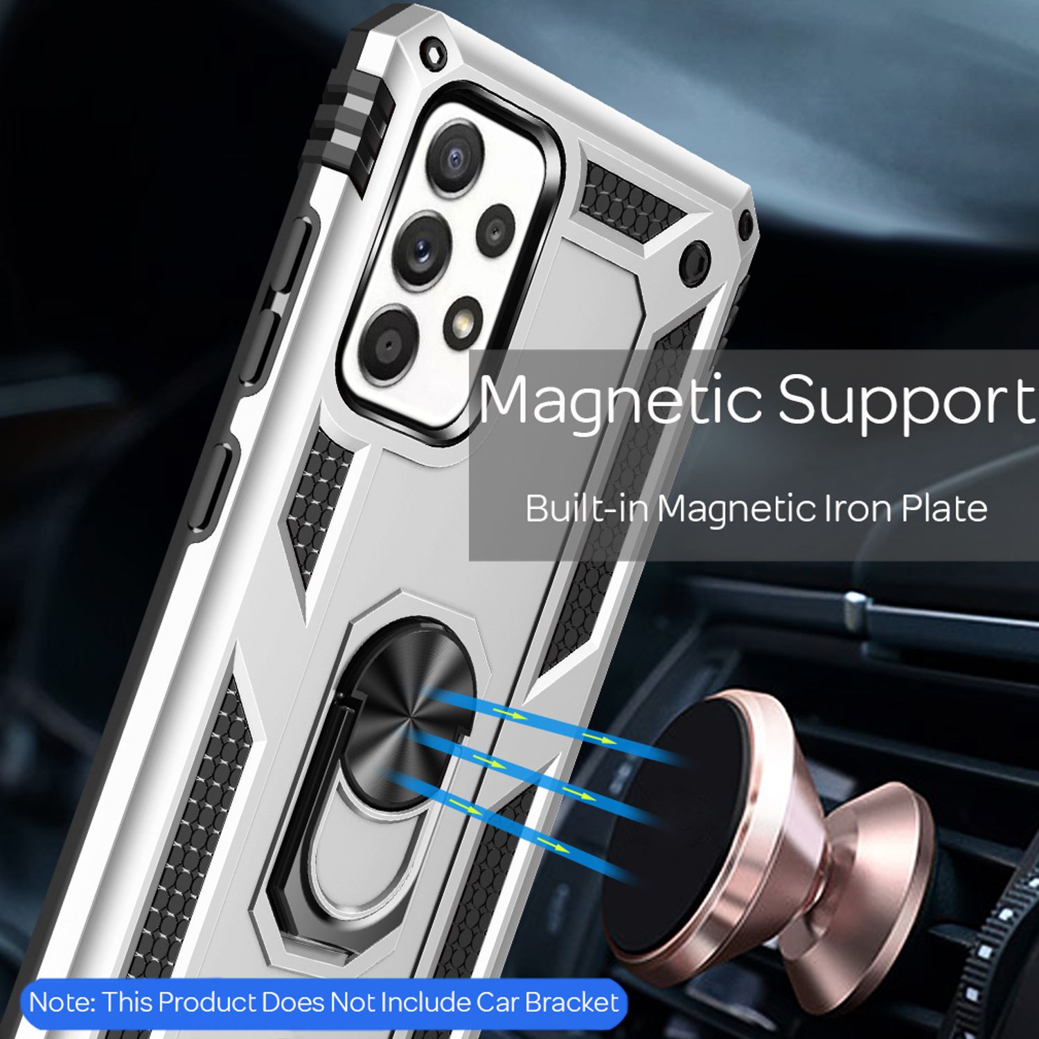 NALIA Ring Handyhülle für Samsung Galaxy A52 5G / A52 / A52s 5G, Kickstand Case Silber NALIA Outdoor Hülle