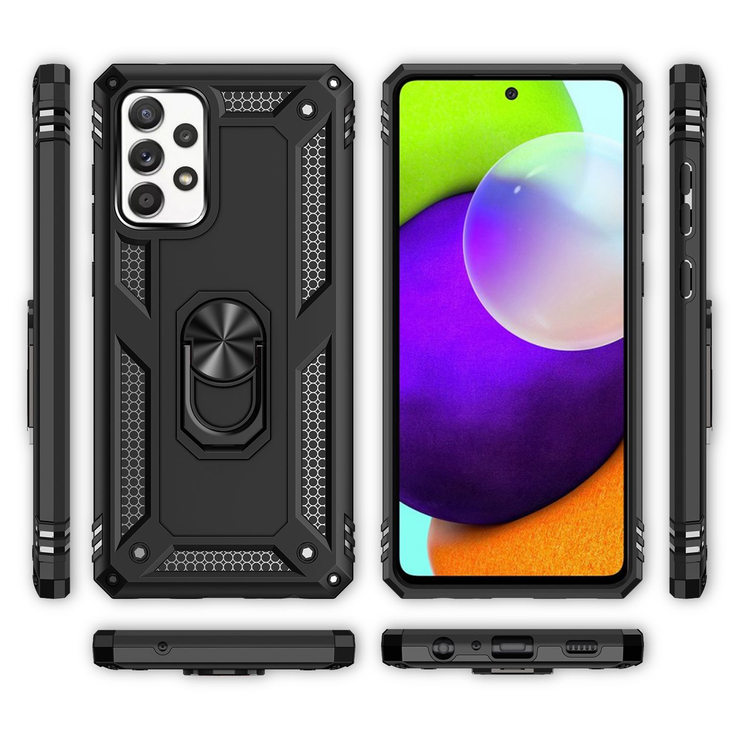 NALIA Ring Handyhülle für Samsung Galaxy A52 5G / A52 / A52s 5G, Kickstand Case Schwarz NALIA Outdoor Hülle