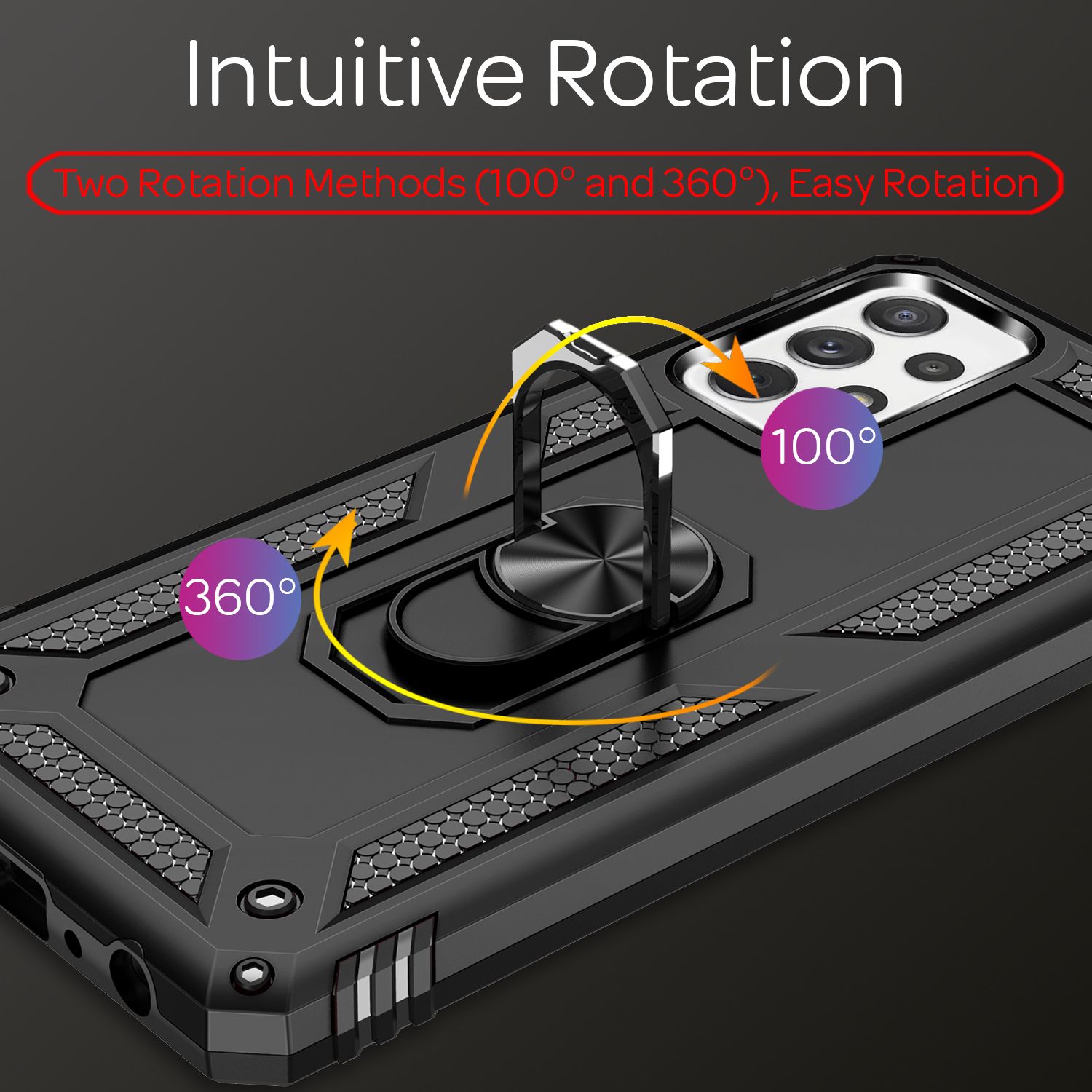 NALIA Ring Handyhülle für Samsung Galaxy A72, Silikon Cover & Hardcase Kratzfest Schwarz NALIA Protective Hülle