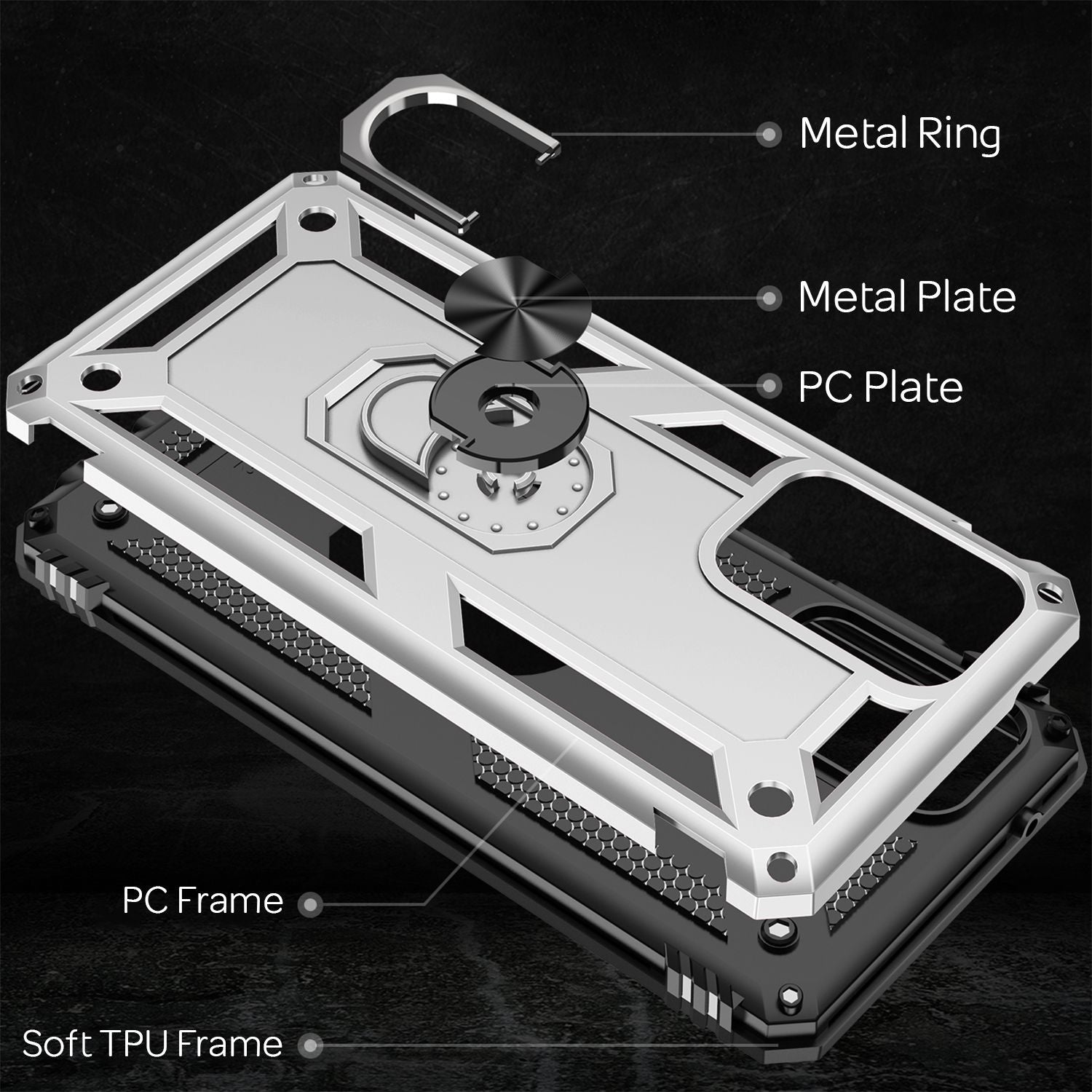 NALIA Ring Handyhülle für Samsung Galaxy A72, Silikon Cover & Hardcase Kratzfest Silber NALIA Protective Hülle