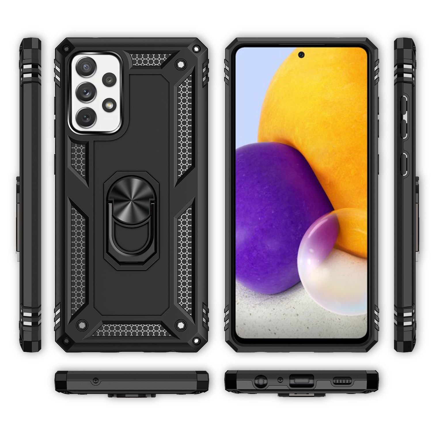 NALIA Ring Handyhülle für Samsung Galaxy A72, Silikon Cover & Hardcase Kratzfest Schwarz NALIA Protective Hülle