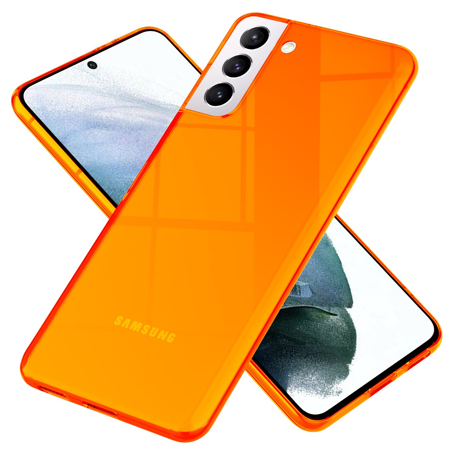 NALIA Neon Handy Hülle für Samsung Galaxy S21, Transparent Case Silikon Cover Orange NALIA Transparente Hülle